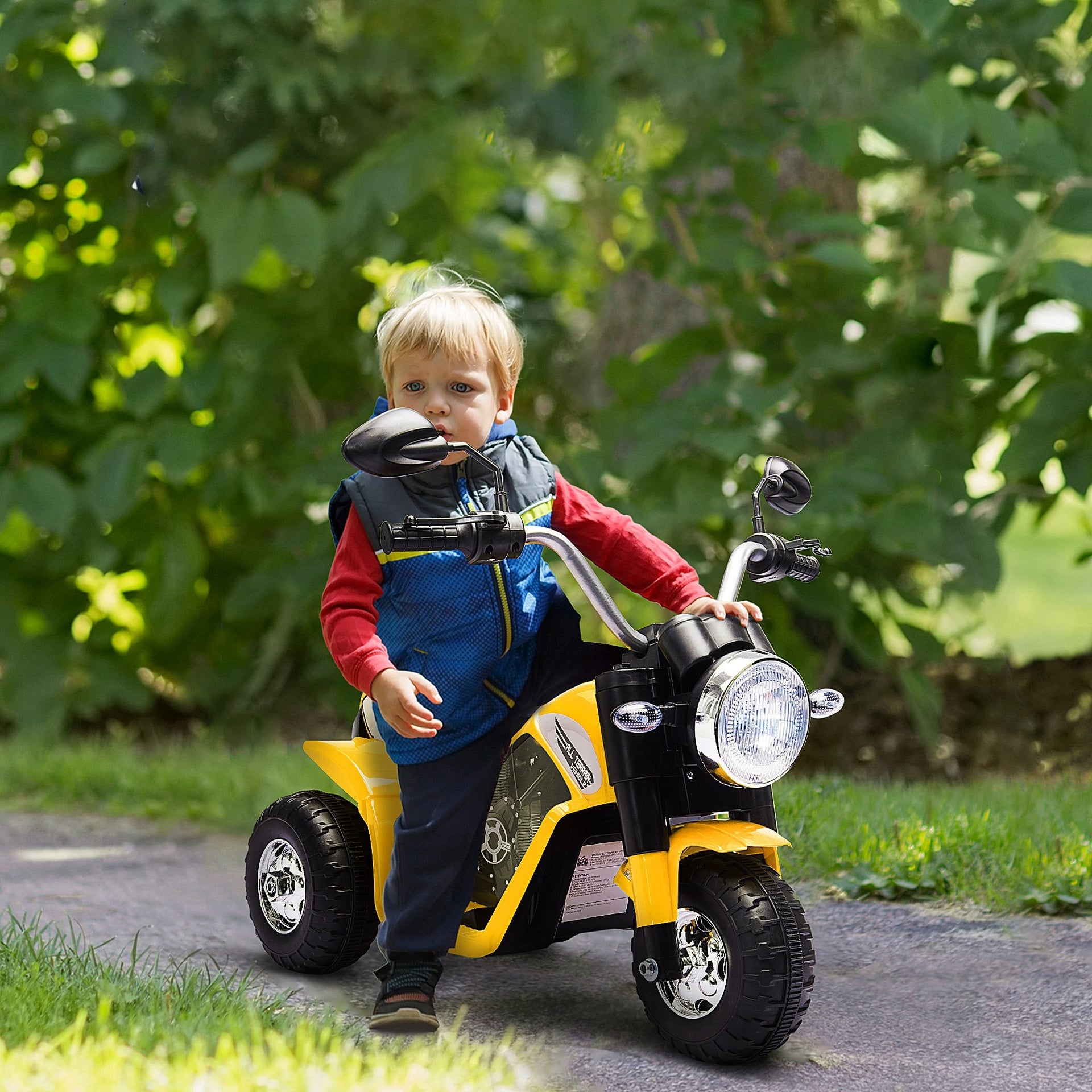 Aosom Electric Motorcycle for Kids, 6V Battery Powered Ride-On Dirt Bike 3-Wheels Motorbike with Horn Headlights Realistic Sounds Speed for 18 - 36 Months Yellow