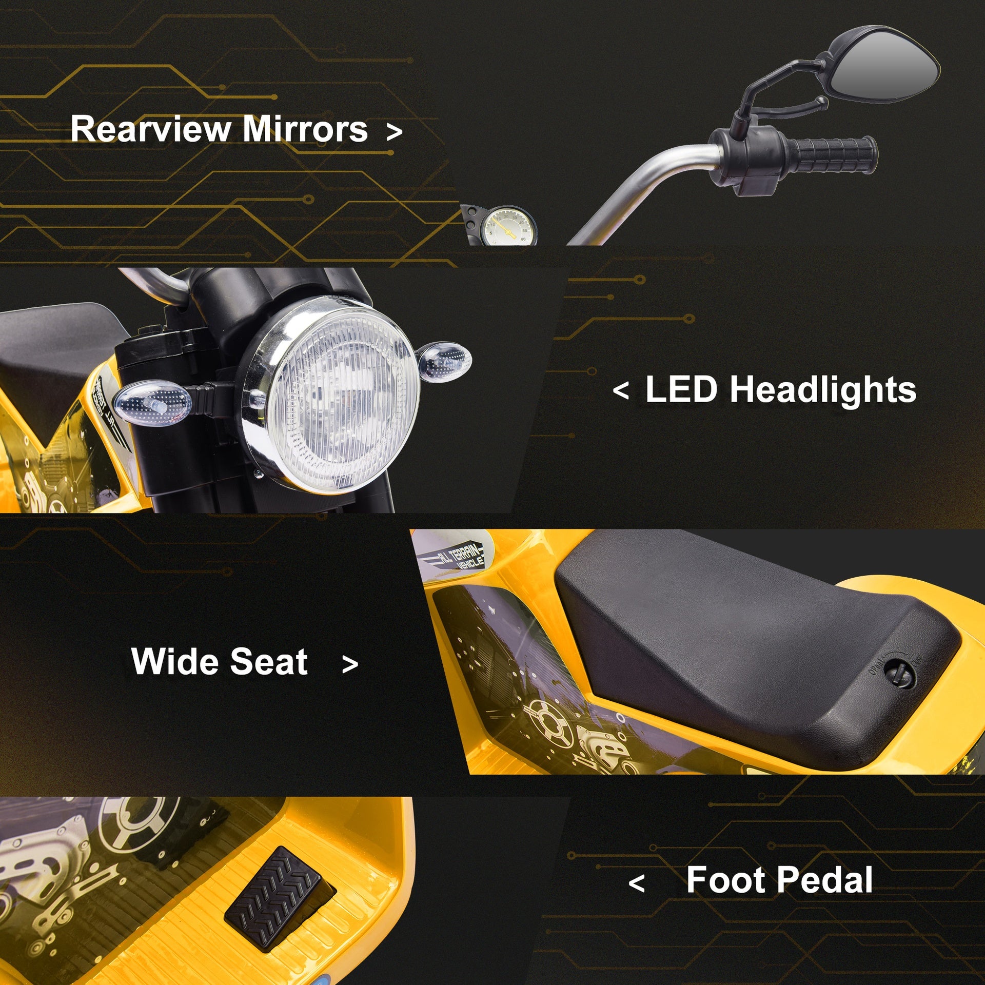 Aosom Electric Motorcycle for Kids, 6V Battery Powered Ride-On Dirt Bike 3-Wheels Motorbike with Horn Headlights Realistic Sounds Speed for 18 - 36 Months Yellow