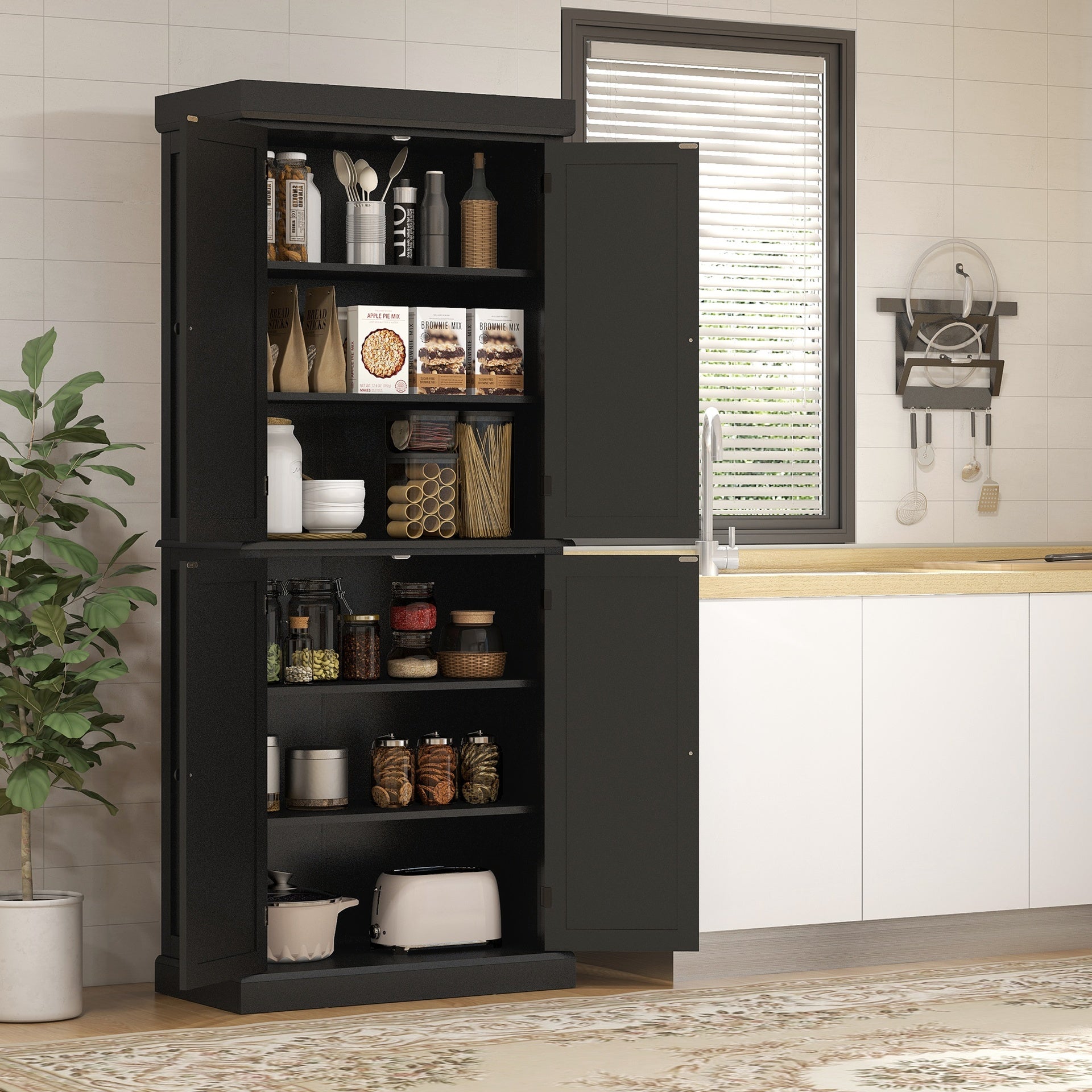 HOMCOM 72" Kitchen Cabinet, Pantry Storage Cabinet with Doors and Shelves, Freestanding Food Pantry Cabinet, Black