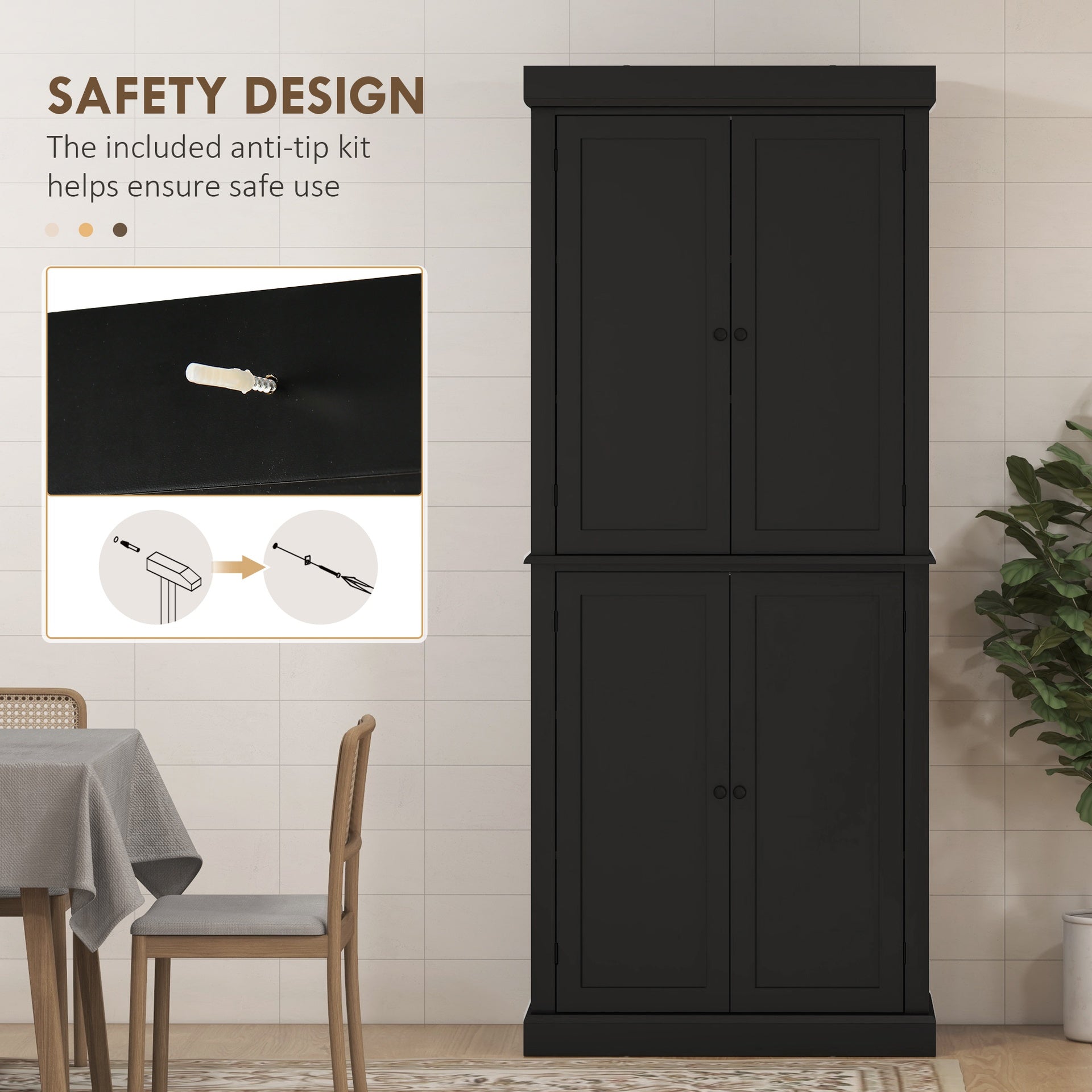 HOMCOM 72" Kitchen Cabinet, Pantry Storage Cabinet with Doors and Shelves, Freestanding Food Pantry Cabinet, Black