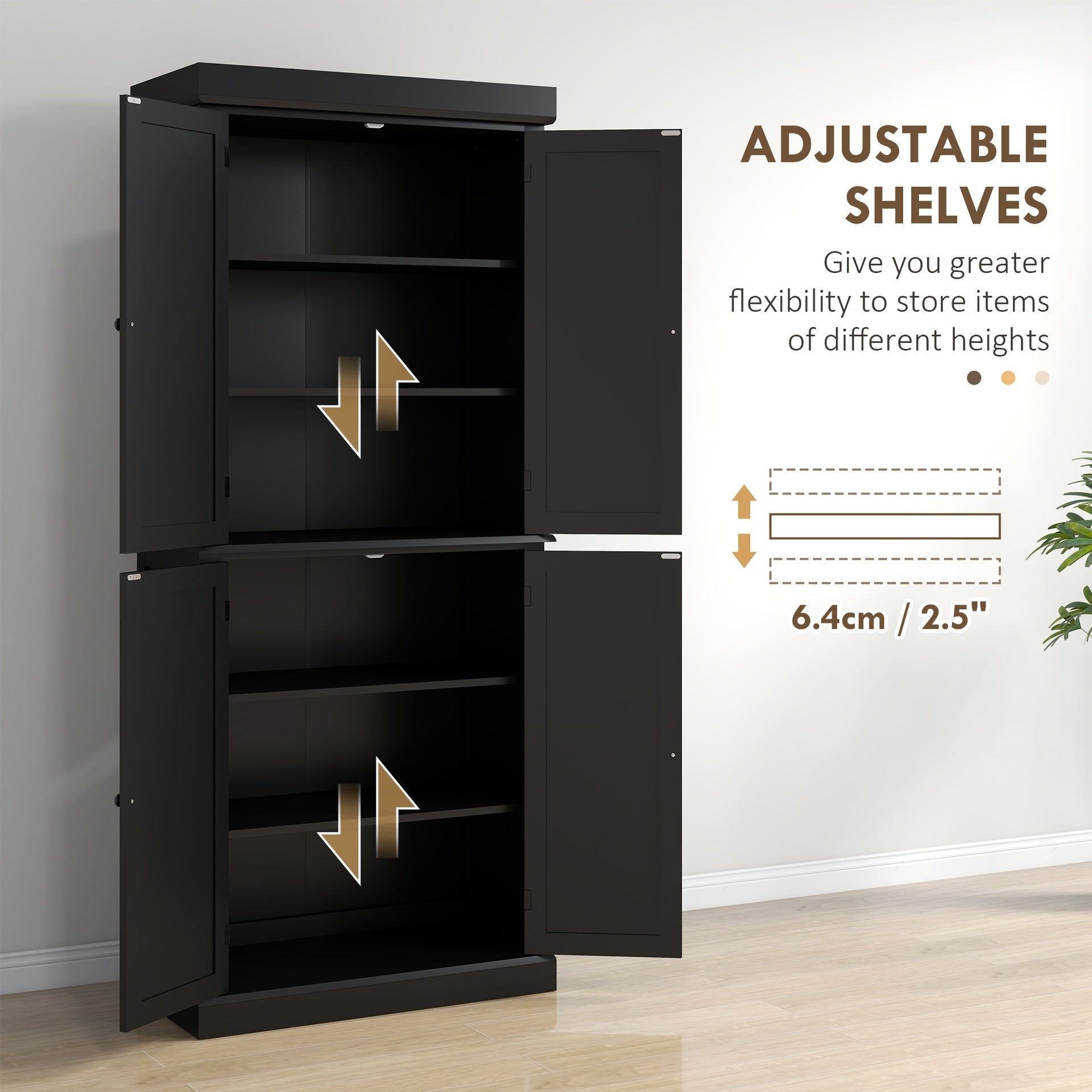HOMCOM 72" Kitchen Cabinet, Pantry Storage Cabinet with Doors and Shelves, Freestanding Food Pantry Cabinet, Black