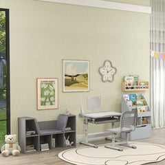 HOMCOM 6-Cubby Kids Bookcase with Reading Nook and Cushion, Multi-Purpose Storage Organizer for Bedroom, Living Room, Grey