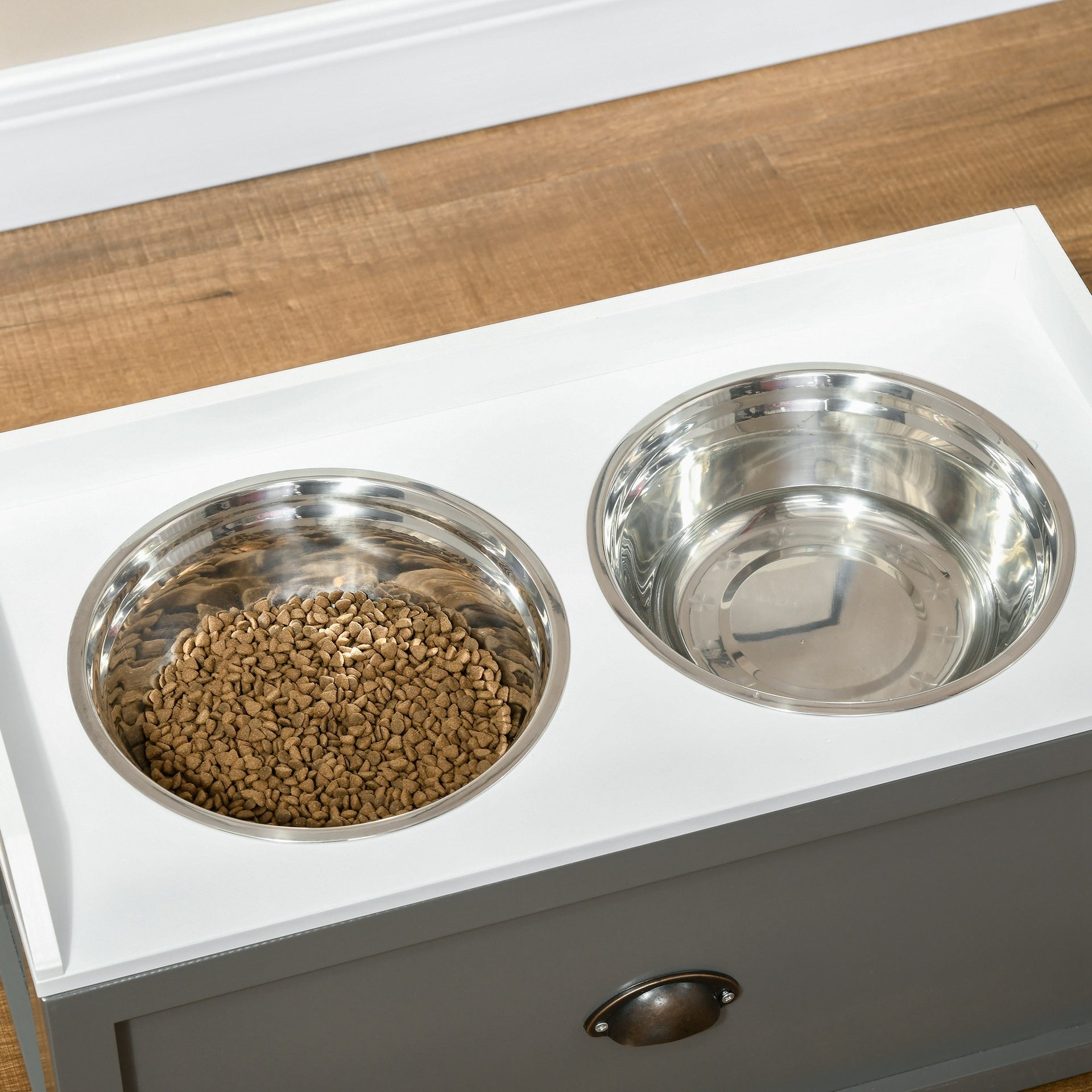 PawHut Pet Feeding Station Pet Dish Bowl Set with Storage, 2 Elevated Dog Bowls for Large Sized Dogs, Gray