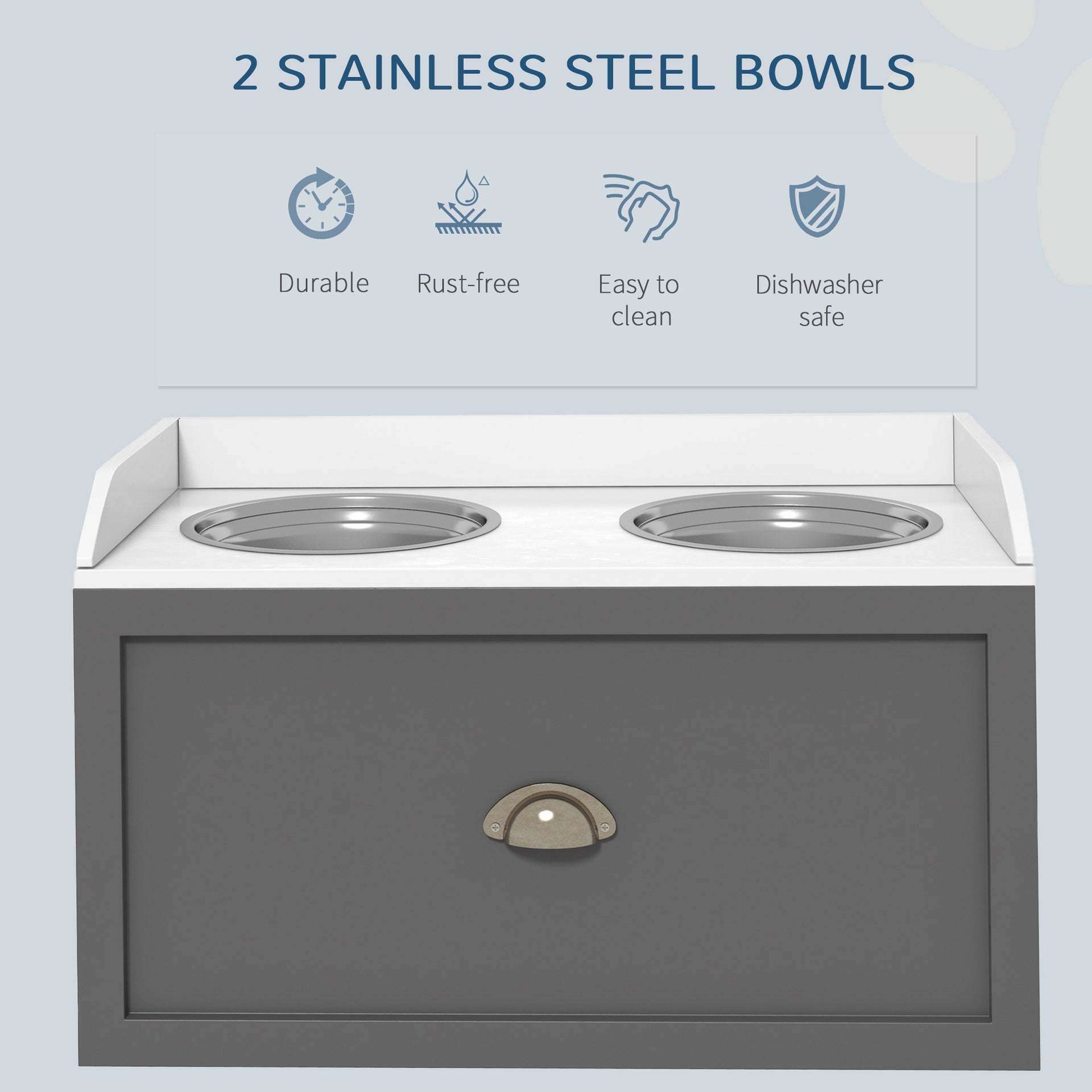 PawHut Pet Feeding Station Pet Dish Bowl Set with Storage, 2 Elevated Dog Bowls for Large Sized Dogs, Gray