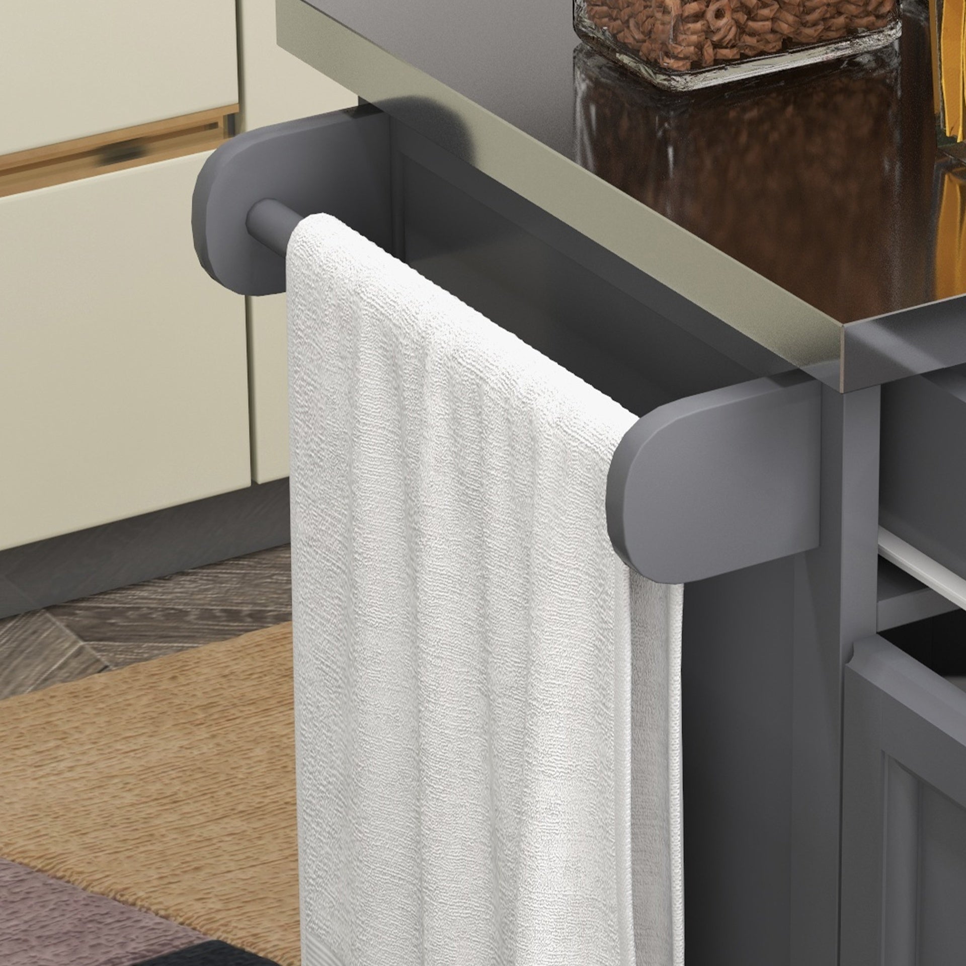 HOMCOM Kitchen Island on Wheels, Rolling Kitchen Cart with Stainless Steel Countertop, Drawer, Towel Rack and Spice Rack, Utility Storage Trolley, Gray