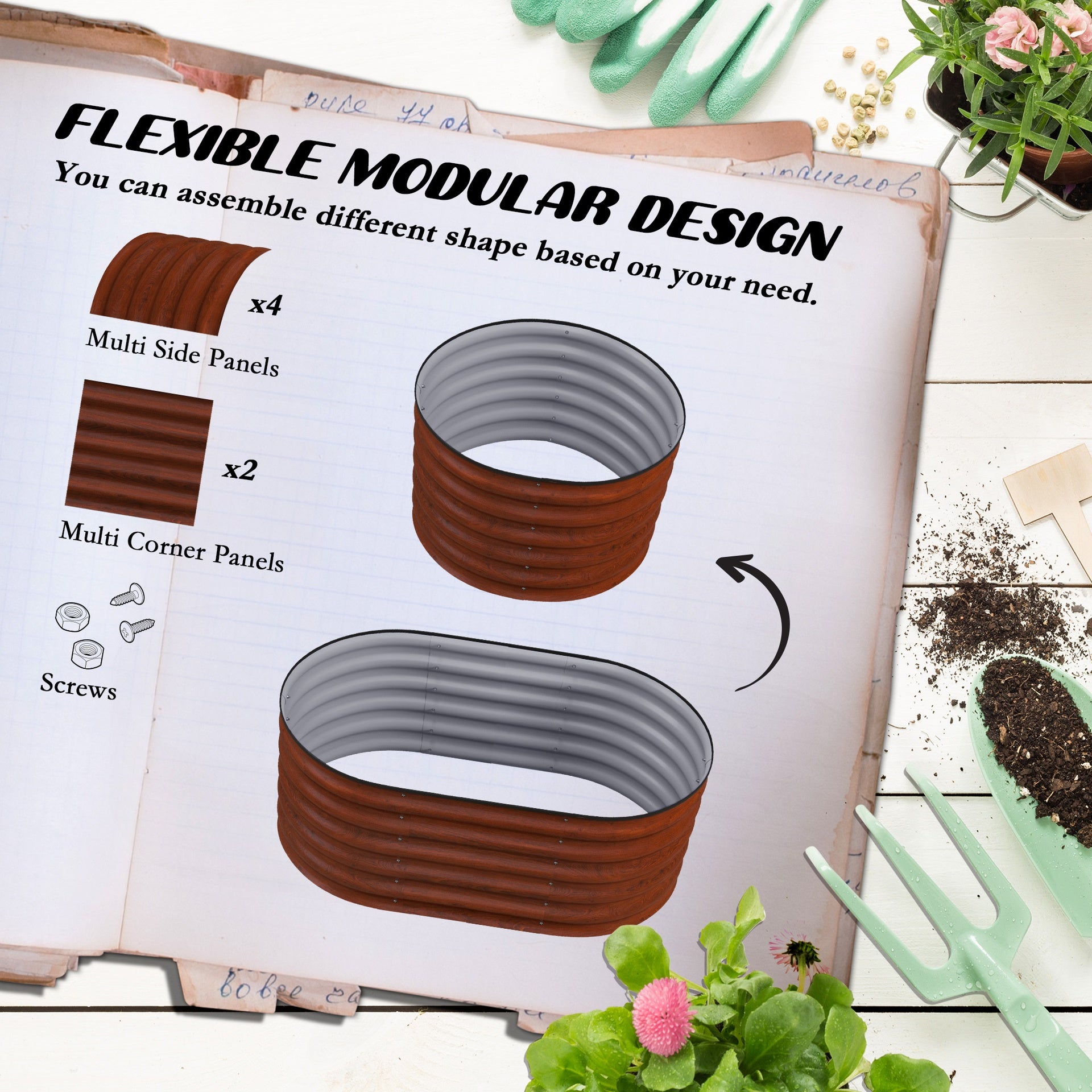 Outsunny 3.4' x 2' x 1.4' Galvanized Raised Garden Bed Kit, Metal Planter Box with Safety Edging, Brown
