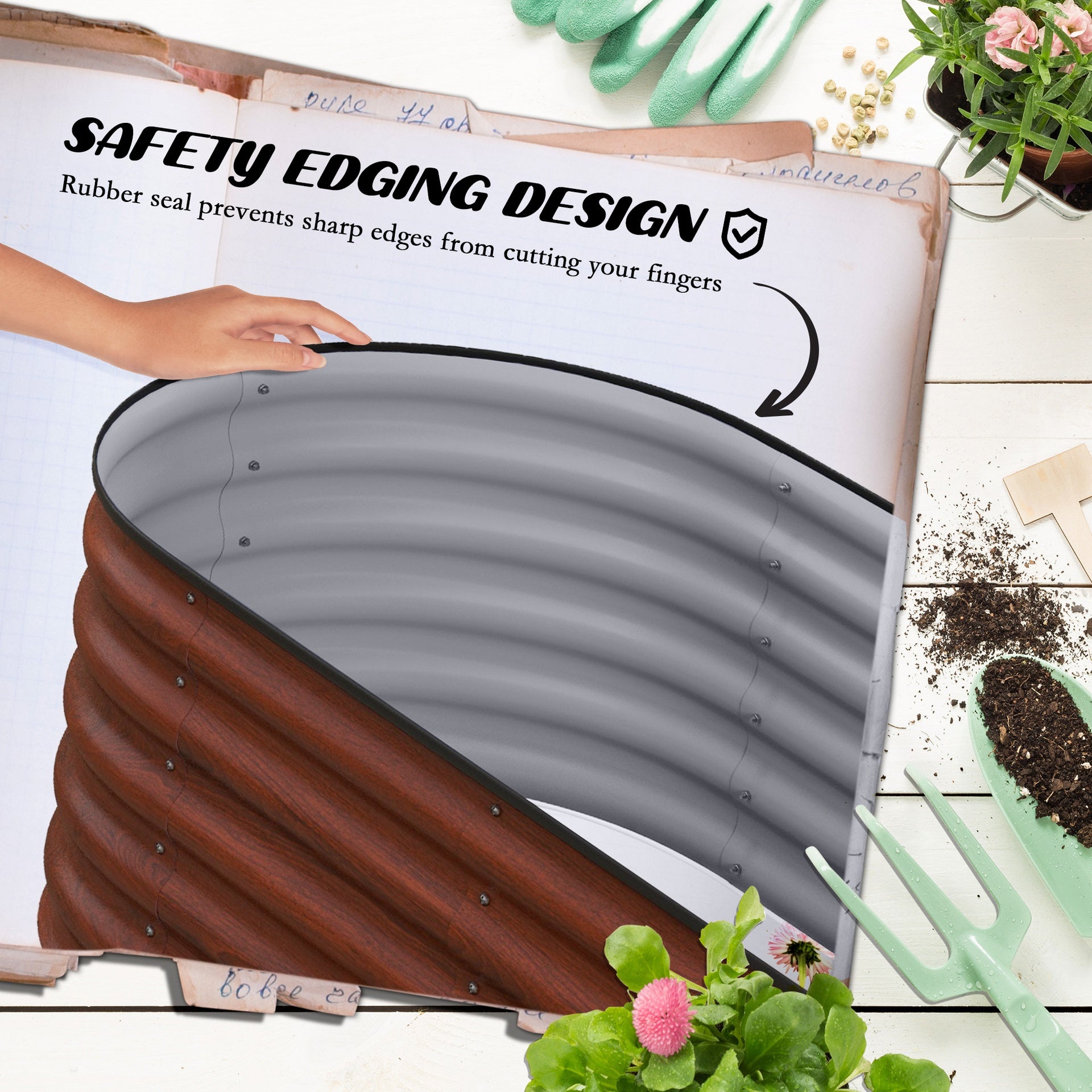 Outsunny 3.4' x 2' x 1.4' Galvanized Raised Garden Bed Kit, Metal Planter Box with Safety Edging, Brown