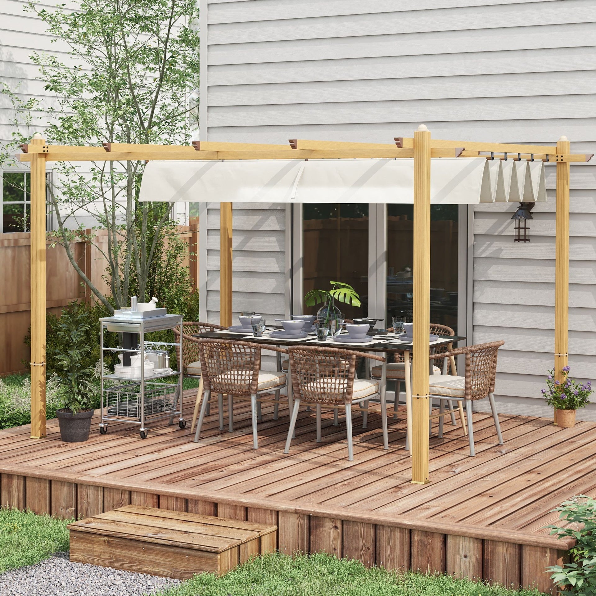 Outsunny 10' x 13' Retractable Pergola Canopy, Aluminum Pergola Sun Shade Shelter for Garden, Patio, Backyard, Deck, Cream