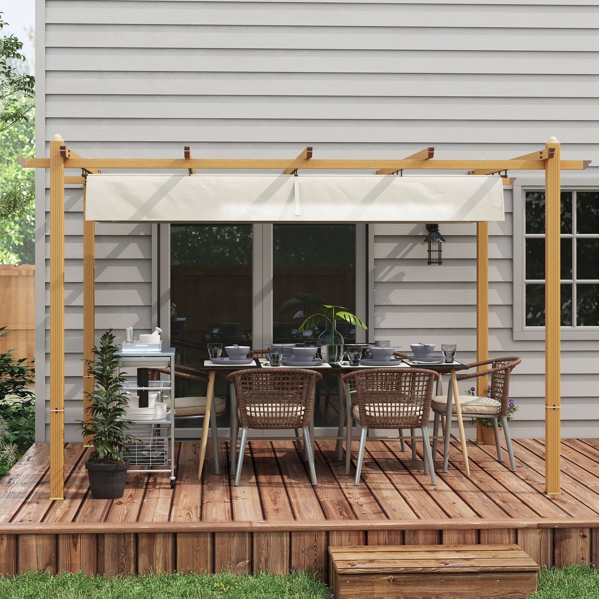 Outsunny 10' x 13' Retractable Pergola Canopy, Aluminum Pergola Sun Shade Shelter for Garden, Patio, Backyard, Deck, Cream