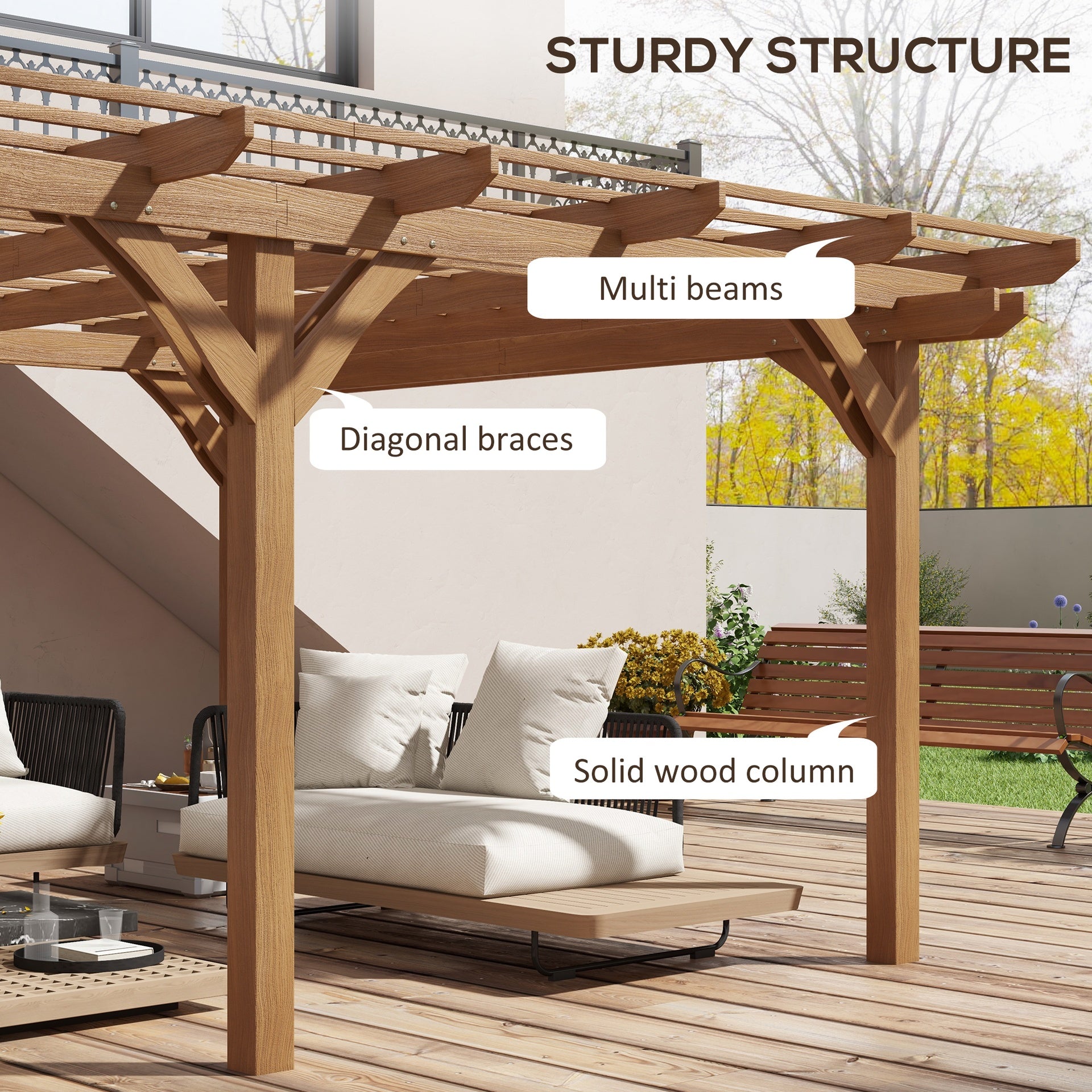 Outsunny 12' x 16' Outdoor Pergola Grape Trellis, Wood Gazebo for Climbing Plants at Garden, Patio, Backyard, Deck, Brown
