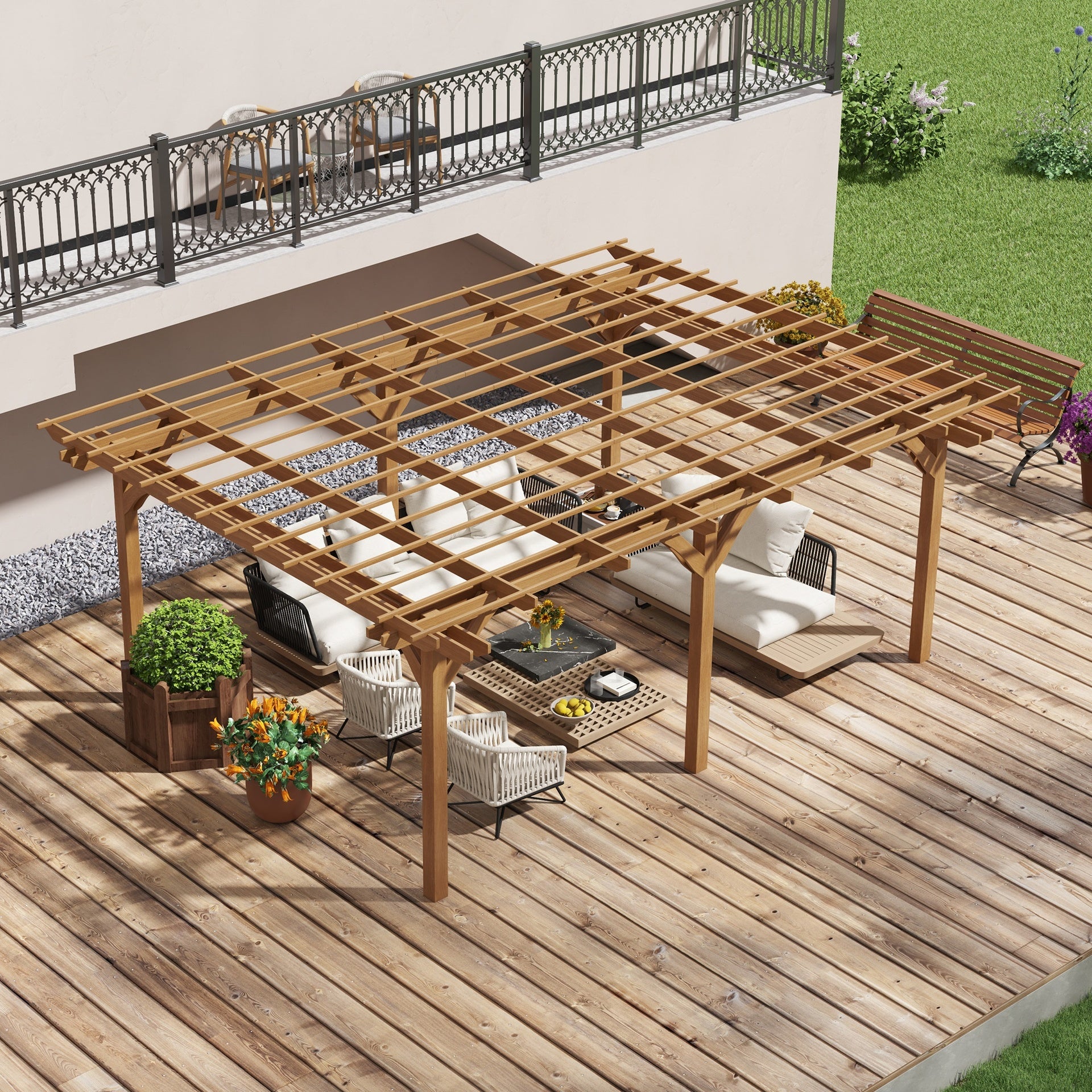 Outsunny 12' x 16' Outdoor Pergola Grape Trellis, Wood Gazebo for Climbing Plants at Garden, Patio, Backyard, Deck, Brown