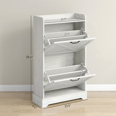 HOMCOM Slim Shoe Storage Cabinet, Farmhouse Shoe Cabinet with 2 Flip Drawers, Adjustable Shelves for 8 Pairs, Distressed White