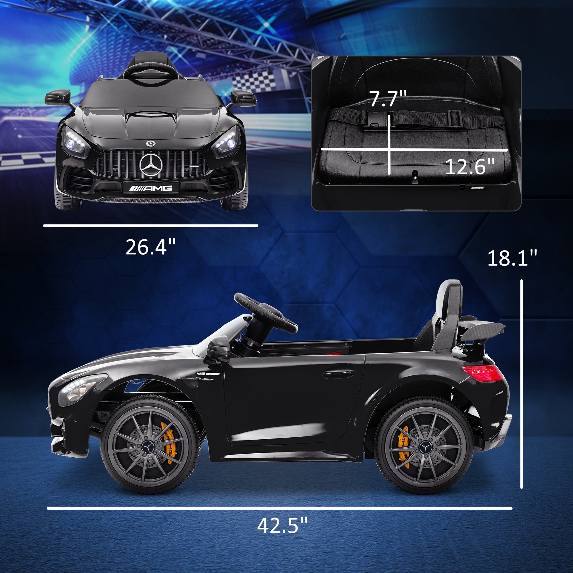 Qaba Mercedes-Benz AMG GTR Licensed 12V Battery Powered Kids Electric Car w/ Remote Control & Soft Start, Black