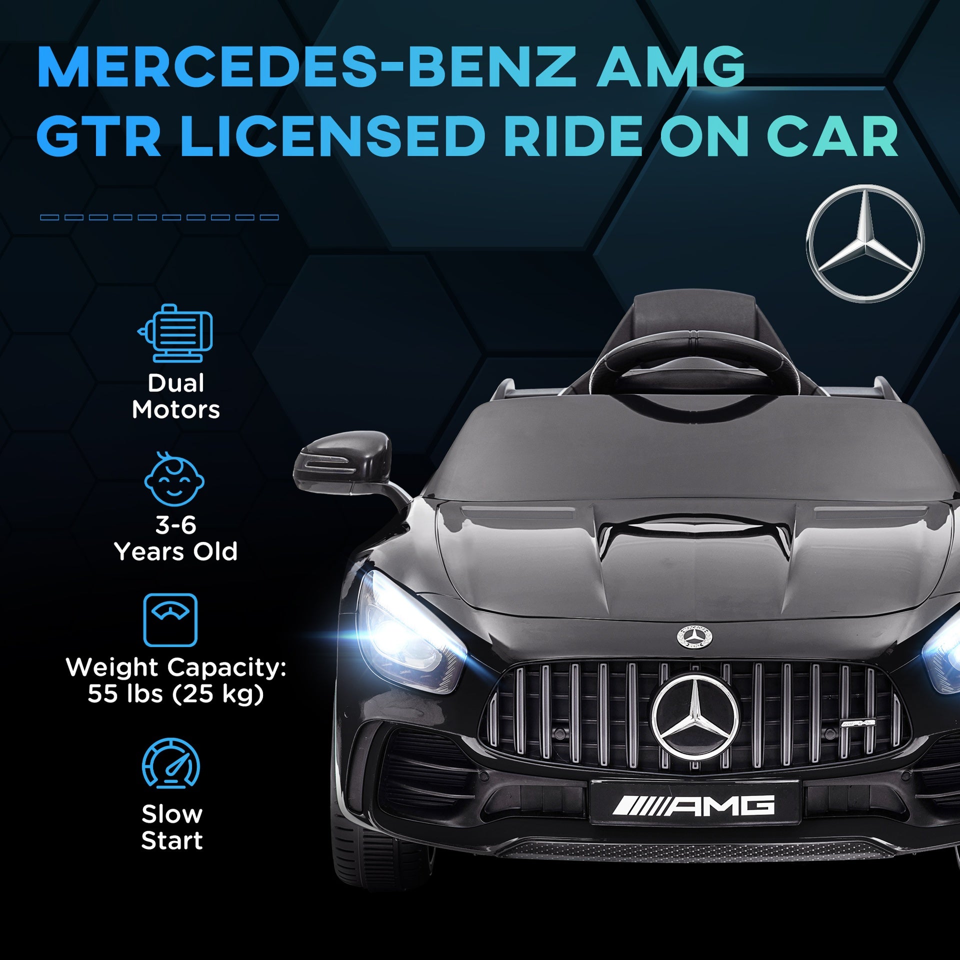 Qaba Mercedes-Benz AMG GTR Licensed 12V Battery Powered Kids Electric Car w/ Remote Control & Soft Start, Black