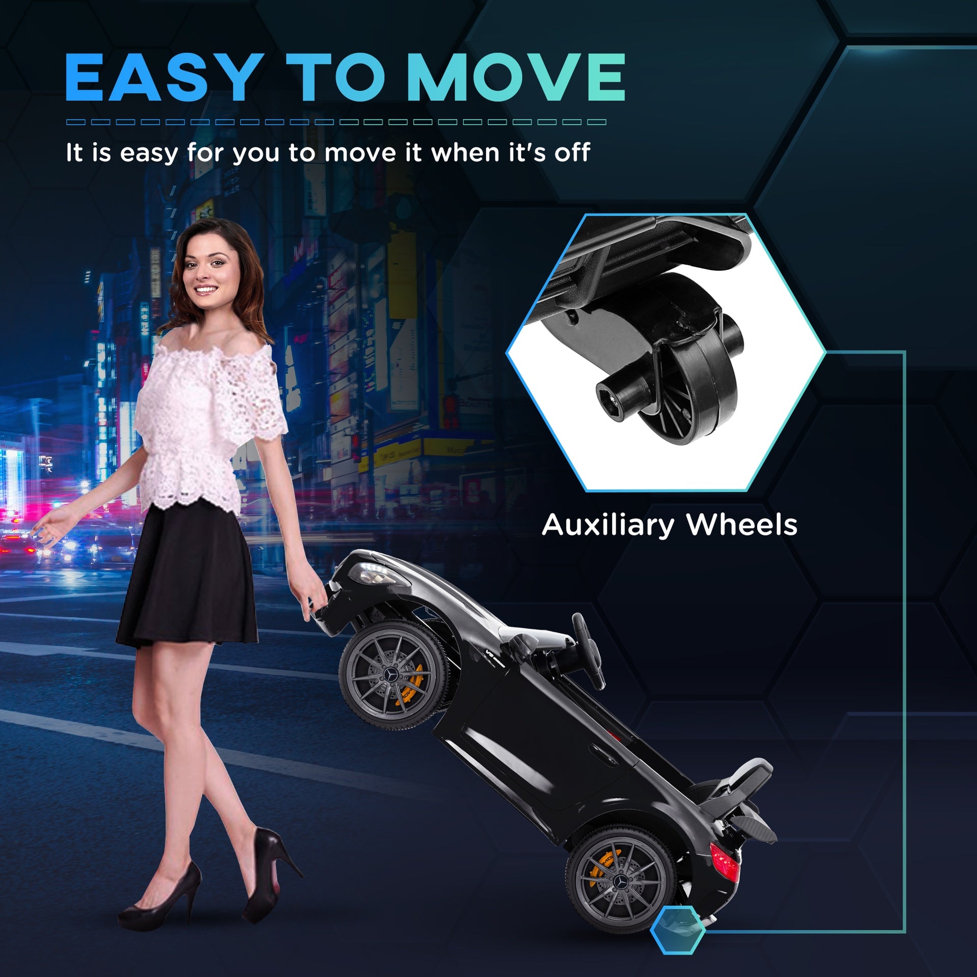 Qaba Mercedes-Benz AMG GTR Licensed 12V Battery Powered Kids Electric Car w/ Remote Control & Soft Start, Black