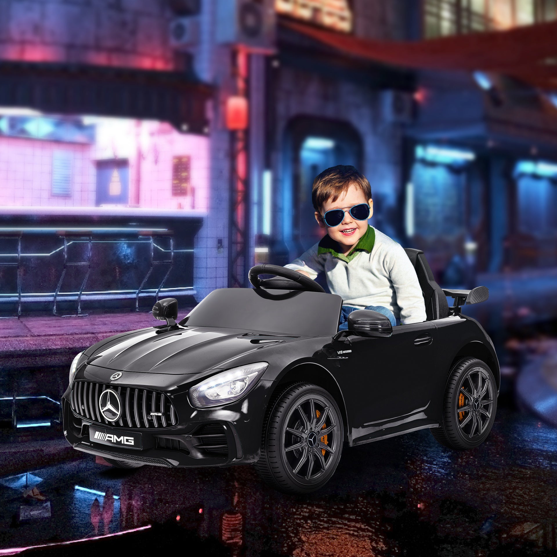 Qaba Mercedes-Benz AMG GTR Licensed 12V Battery Powered Kids Electric Car w/ Remote Control & Soft Start, Black