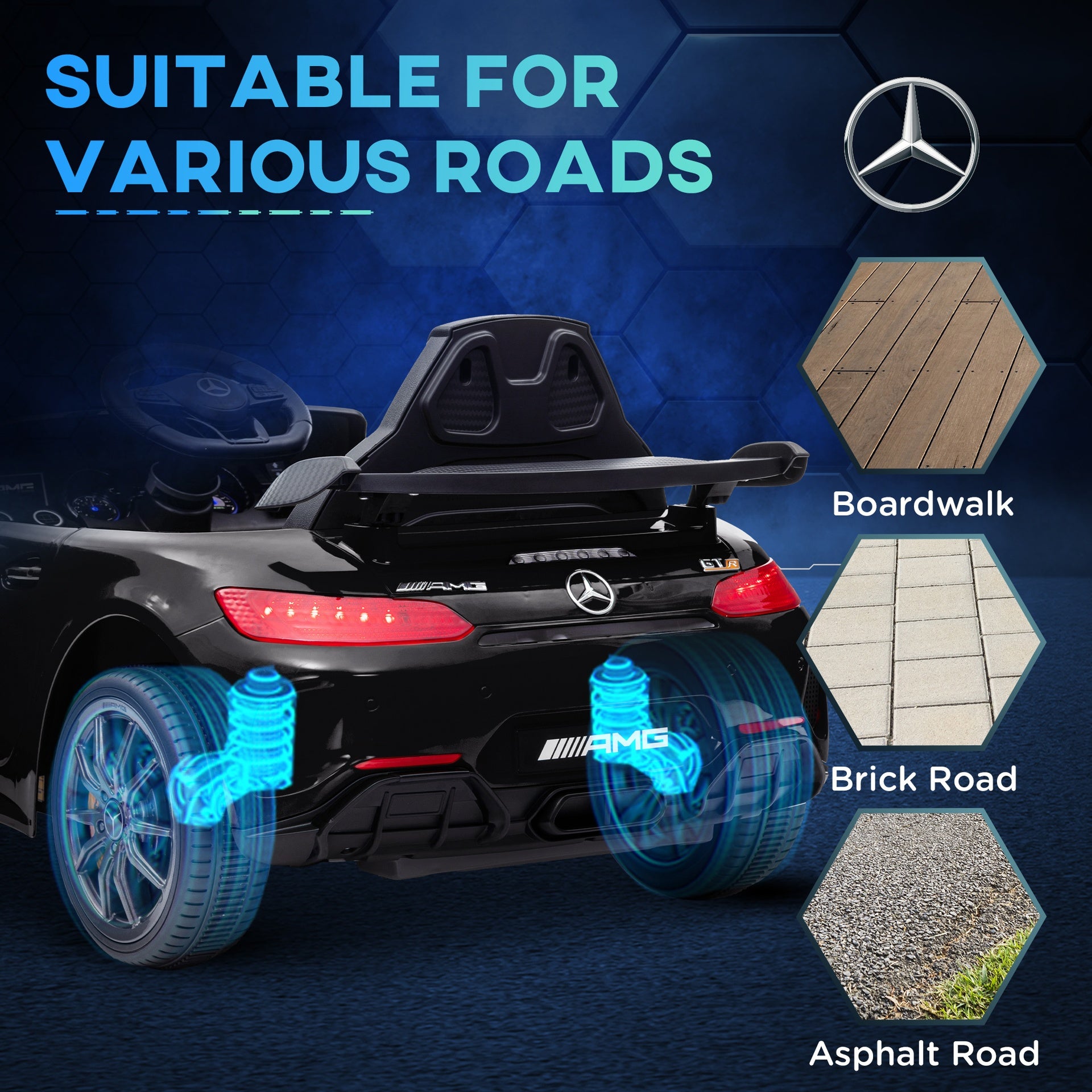 Qaba Mercedes-Benz AMG GTR Licensed 12V Battery Powered Kids Electric Car w/ Remote Control & Soft Start, Black