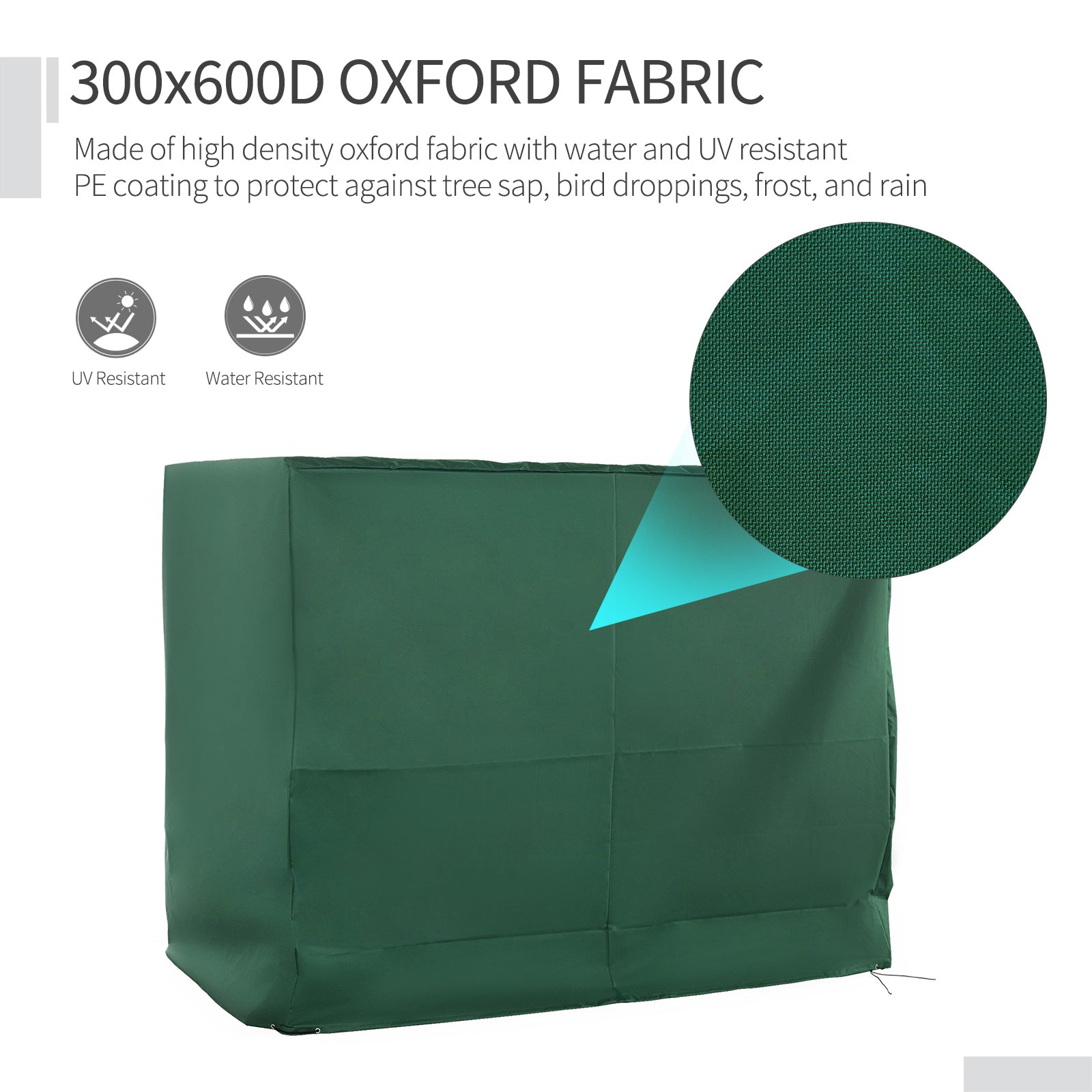 Outsunny 600D Oxford 3-Seater Patio Swing Cover Outdoor Swing Chair Cover Rain Protection Waterproof Anti-UV, Dark Green