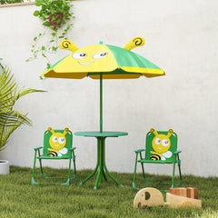 Qaba Kids Picnic Table and Chair Set, Outdoor Activity Table with Foldable Chairs, Height Adjustable Umbrella, Green