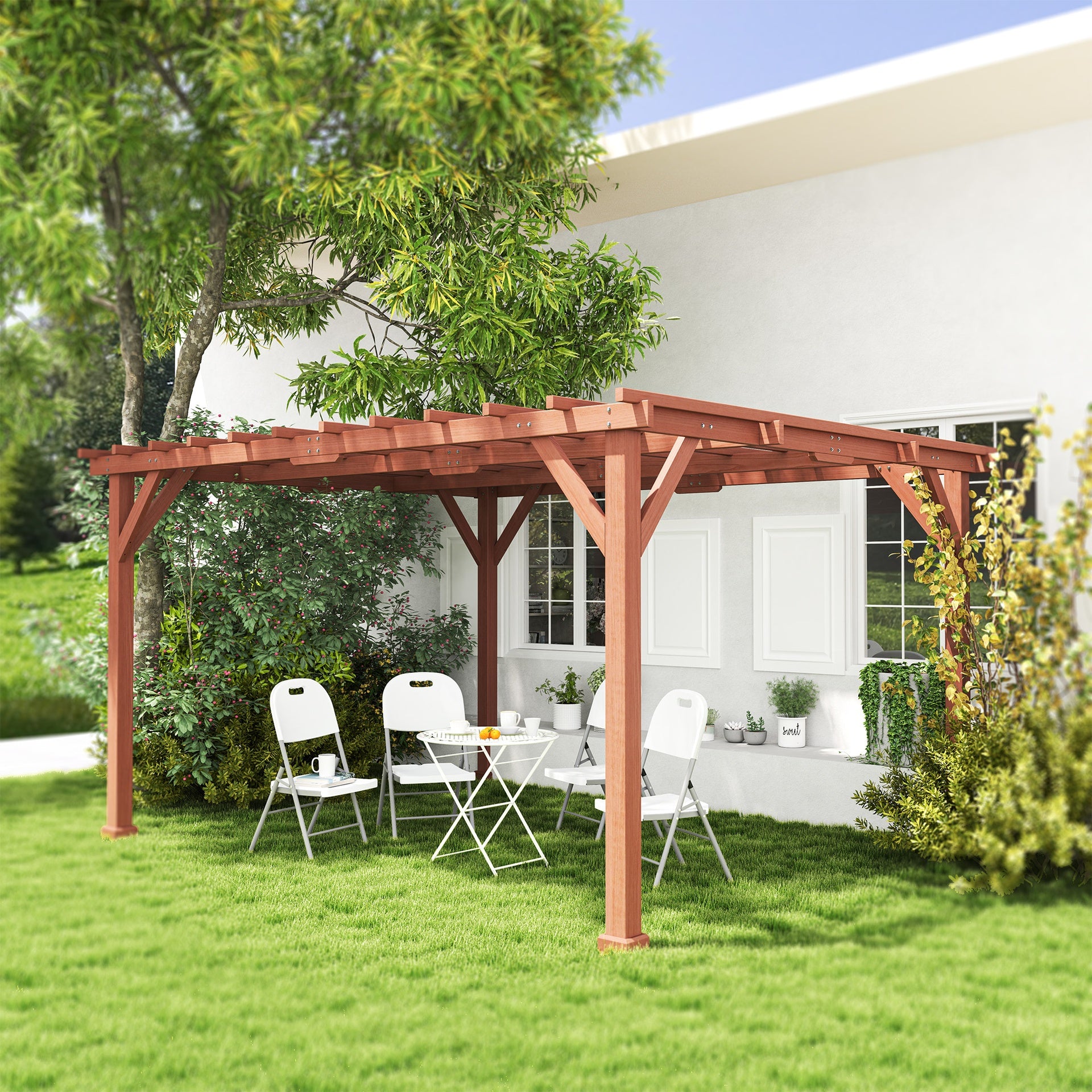 Outsunny 11' x 12.5' Outdoor Wood Pergola with Grape Trellis for Patio, Deck, Backyard, Lawn