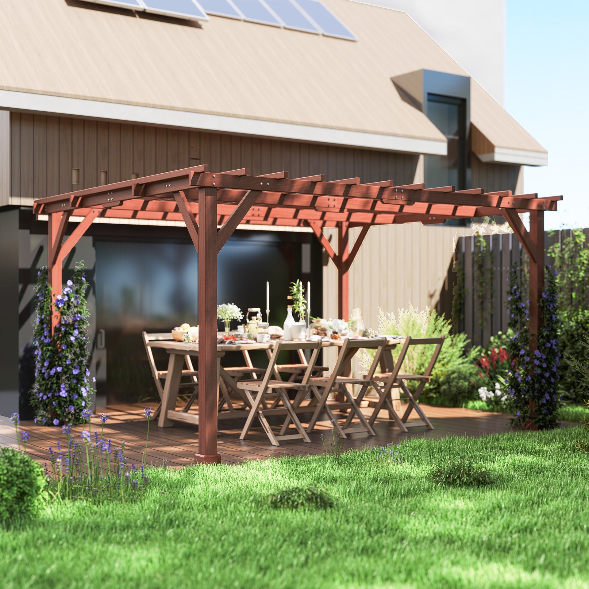 Outsunny 11' x 12.5' Outdoor Wood Pergola with Grape Trellis for Patio, Deck, Backyard, Lawn