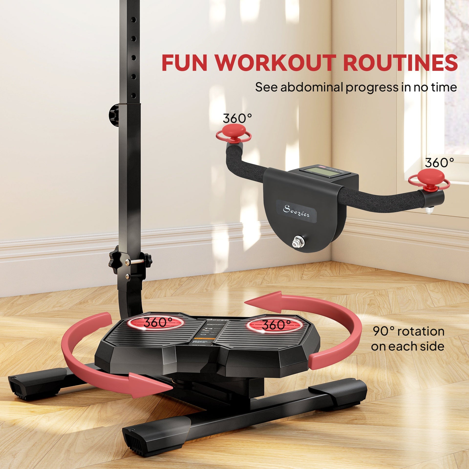 Soozier Foldable Ab Twister Board for Waist Trimming with LCD Display, Ab Workout Equipment for Women and Men, Red