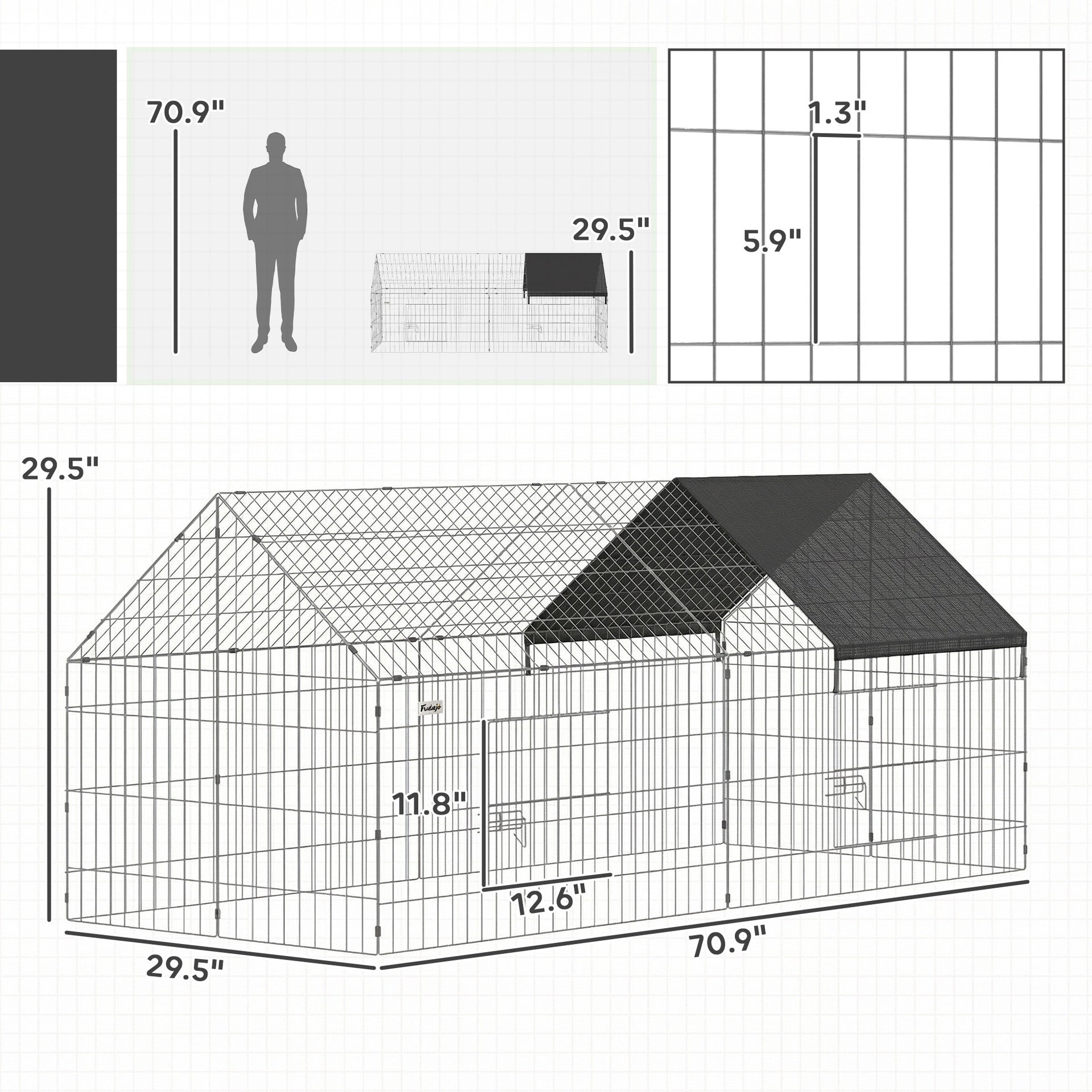 PawHut Metal Chicken Coop with Cover for Backyard Small Animals Duck Rabbit, 71" x 29.5" x 29.5", Black