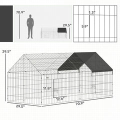 PawHut Metal Chicken Coop with Cover for Backyard Small Animals Duck Rabbit, 71" x 29.5" x 29.5", Black