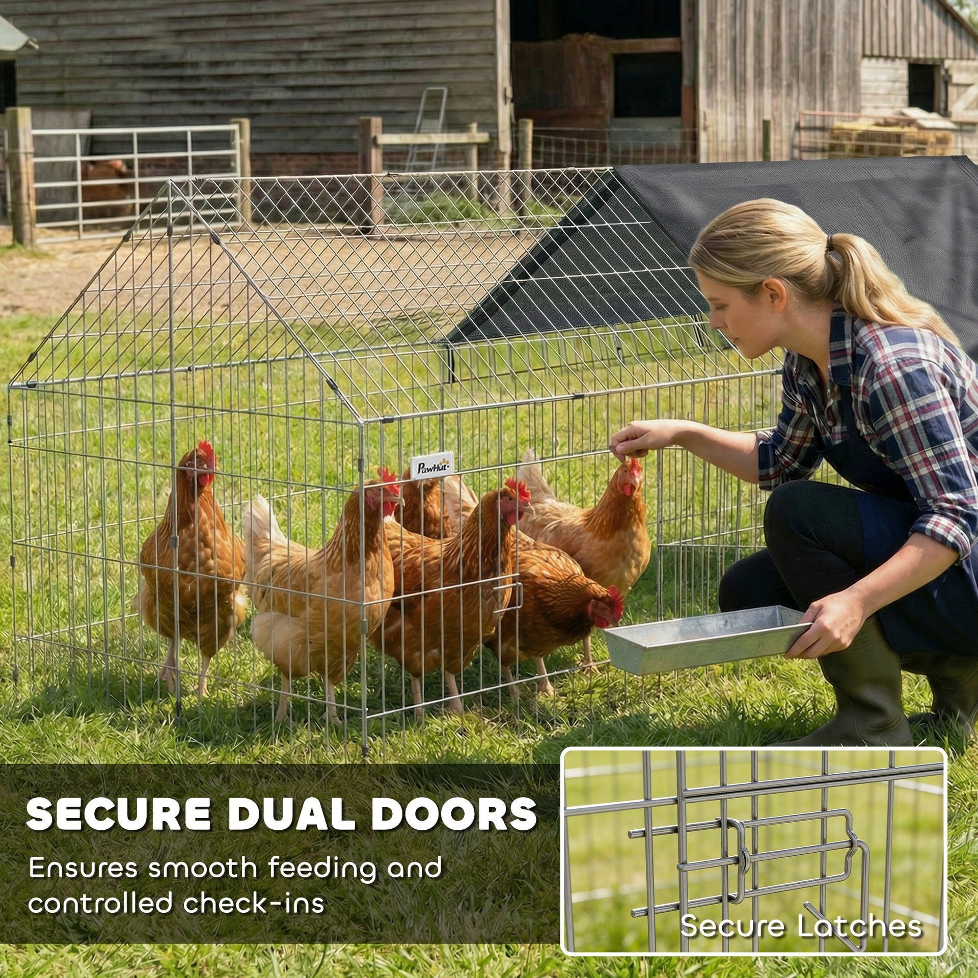 PawHut Metal Chicken Coop with Cover for Backyard Small Animals Duck Rabbit, 71" x 29.5" x 29.5", Black