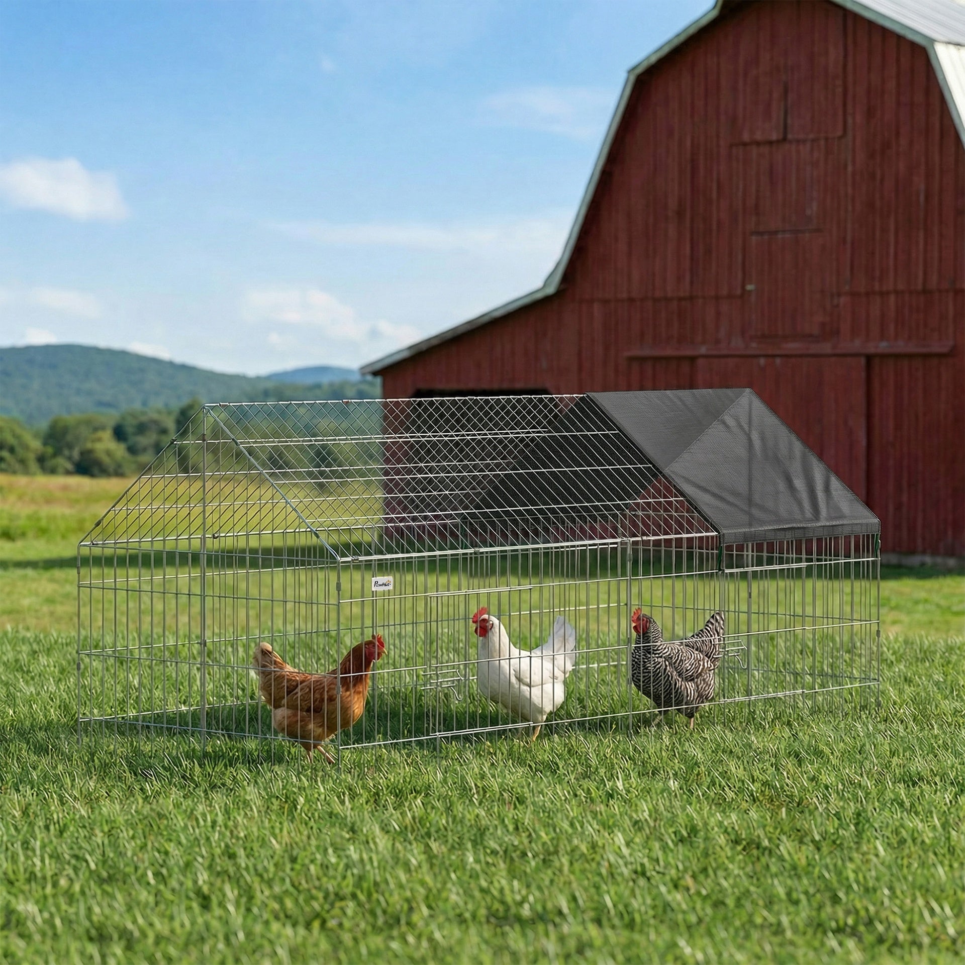 PawHut Metal Chicken Coop with Cover for Backyard Small Animals Duck Rabbit, 71" x 29.5" x 29.5", Black