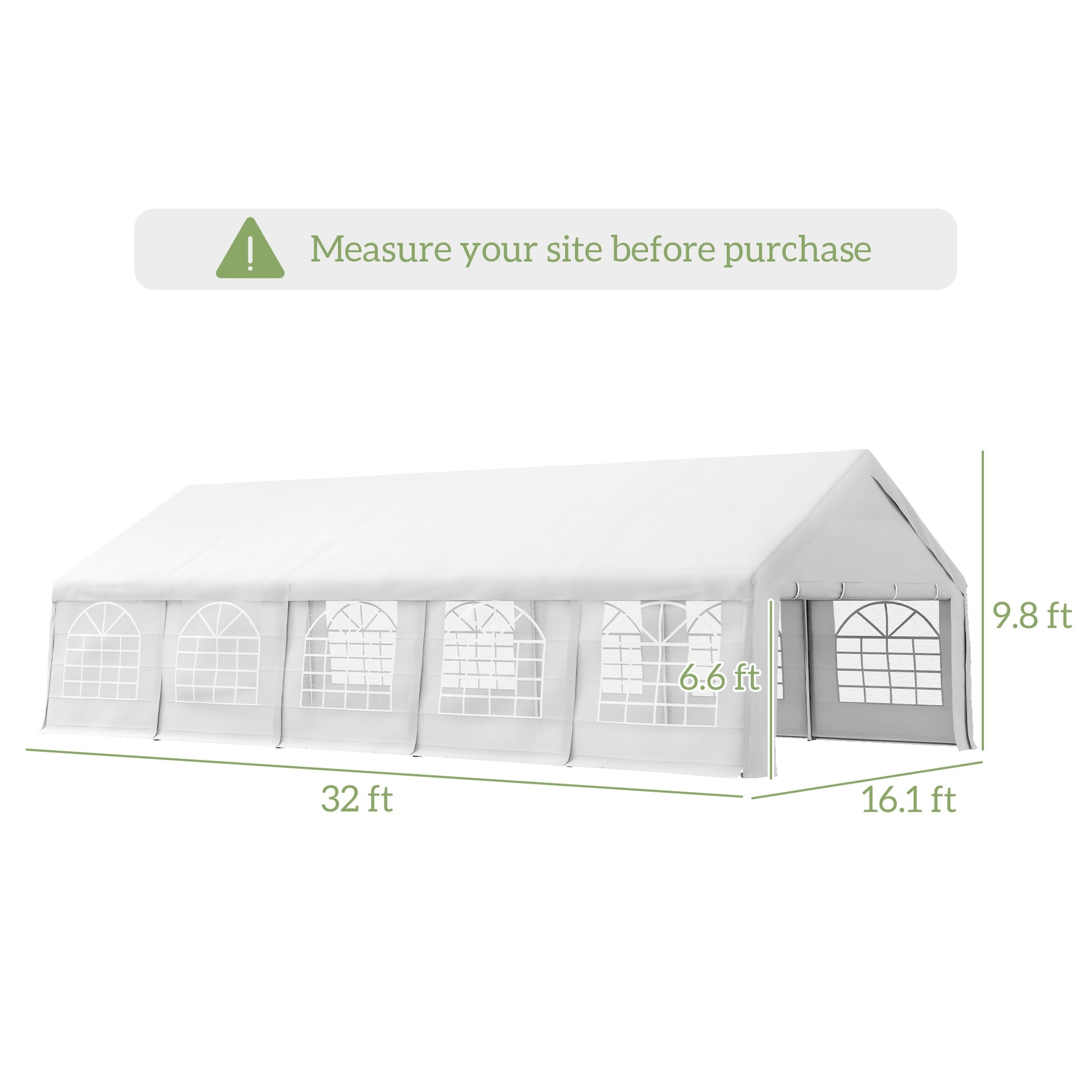 Outsunny 32x16 Outdoor Canopy Tent Heavy Duty Carport Tent with Cathedral Window Design for Party & Wedding, Removable Sidewalls, White