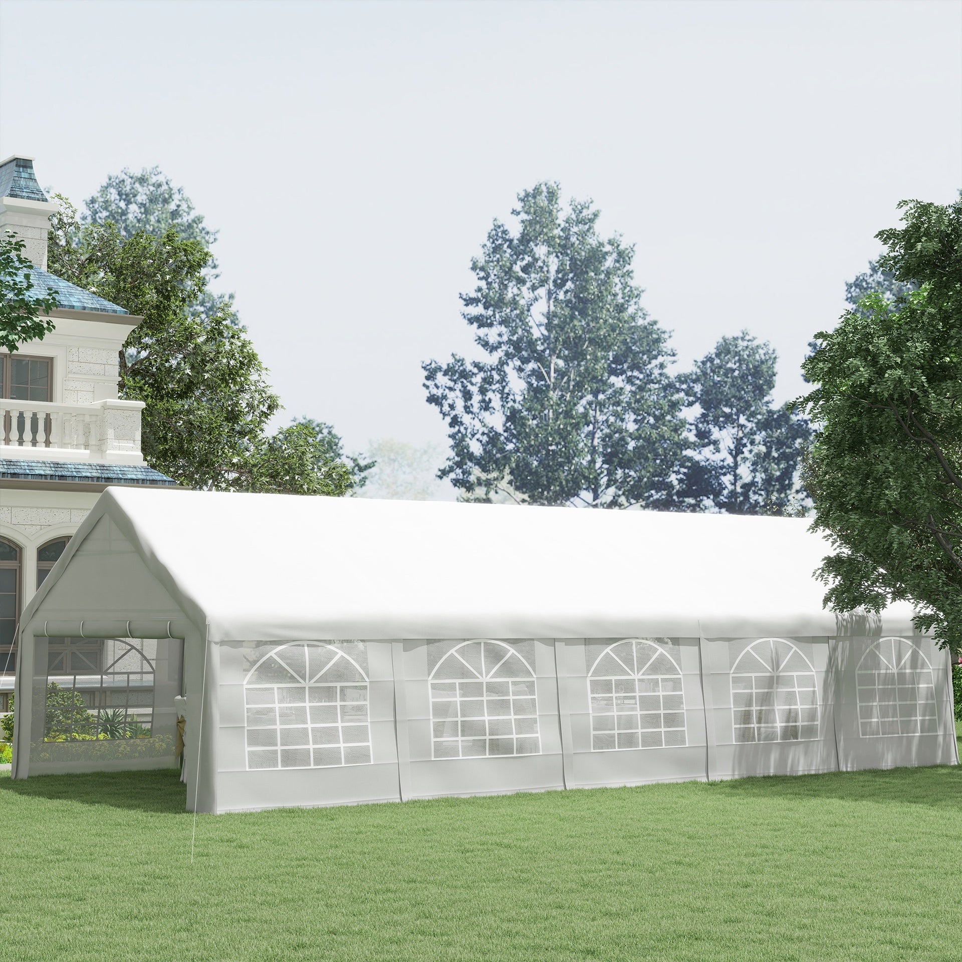 Outsunny 32x16 Outdoor Canopy Tent Heavy Duty Carport Tent with Cathedral Window Design for Party & Wedding, Removable Sidewalls, White