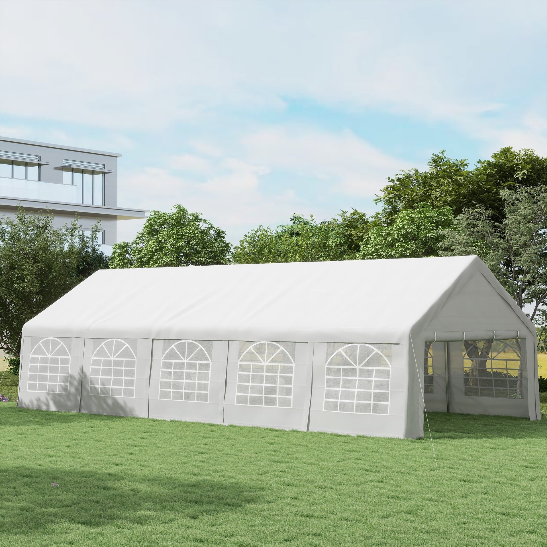 Outsunny 32x16 Outdoor Canopy Tent Heavy Duty Carport Tent with Cathedral Window Design for Party & Wedding, Removable Sidewalls, White