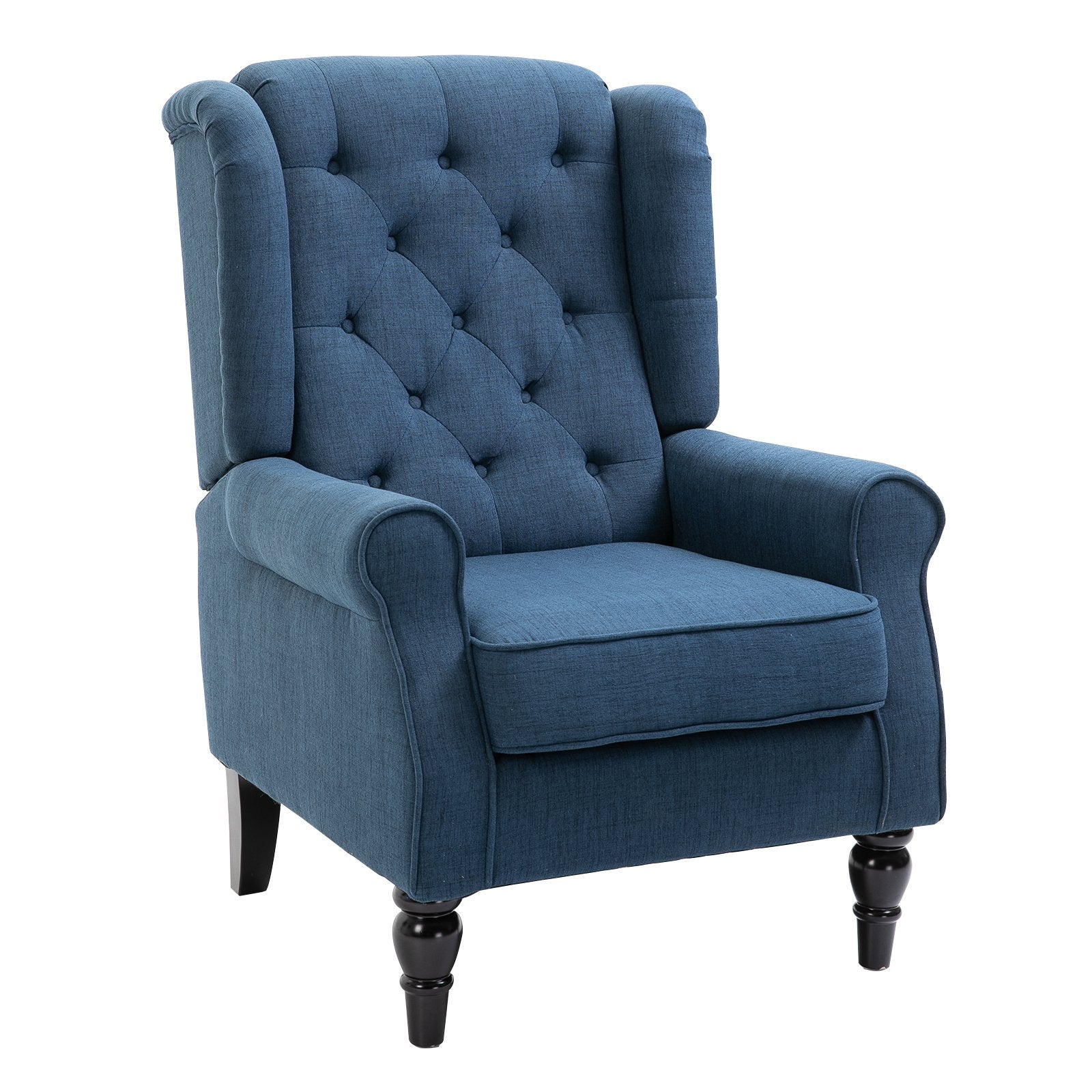 HOMCOM Fabric Tufted Club Accent Chair with Wooden Legs, Blue