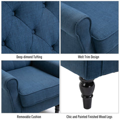 HOMCOM Fabric Tufted Club Accent Chair with Wooden Legs, Blue