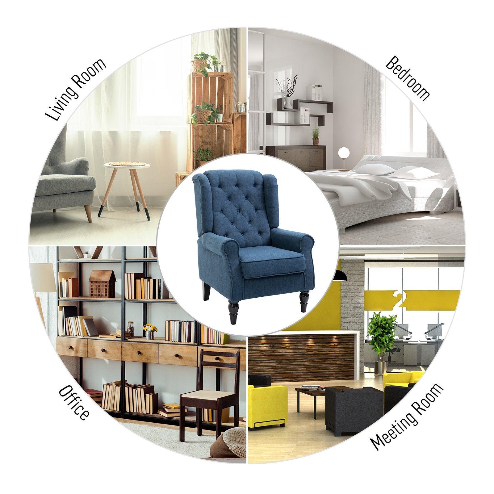 HOMCOM Fabric Tufted Club Accent Chair with Wooden Legs, Blue