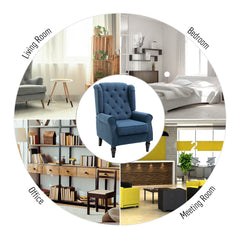 HOMCOM Fabric Tufted Club Accent Chair with Wooden Legs, Blue