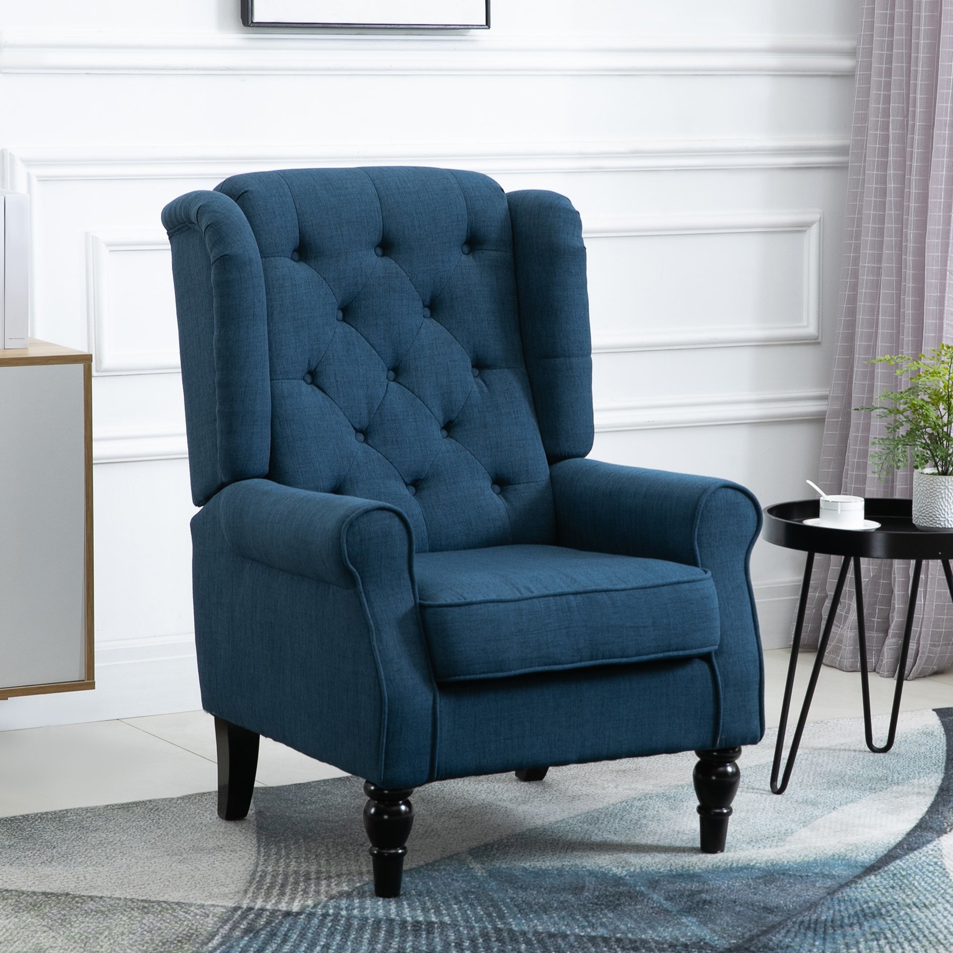HOMCOM Fabric Tufted Club Accent Chair with Wooden Legs, Blue
