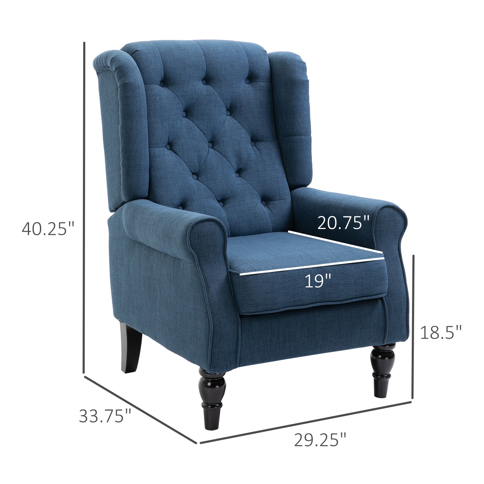 HOMCOM Fabric Tufted Club Accent Chair with Wooden Legs, Blue