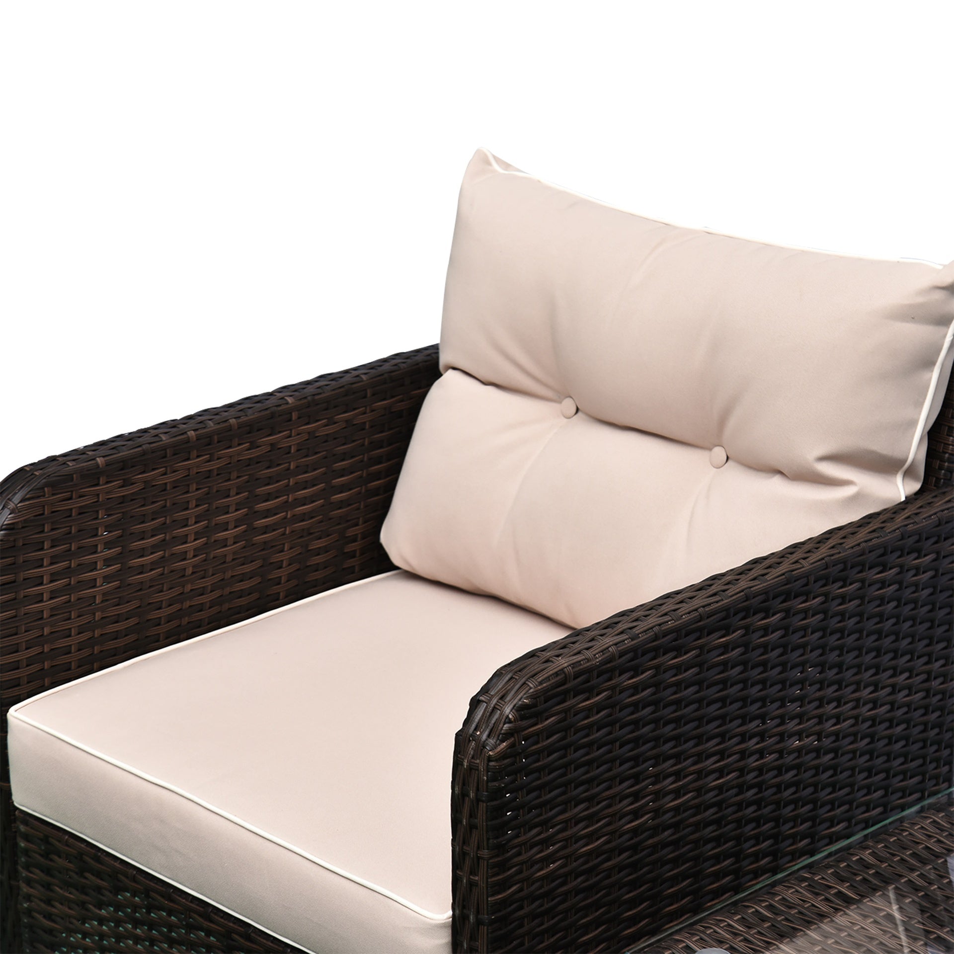 Outsunny 5 Pieces Rattan Wicker Lounge Chair Outdoor Patio Conversation Set with 2 Cushioned Chairs, 2 Ottomans and Tempered Glass Top Coffee Table