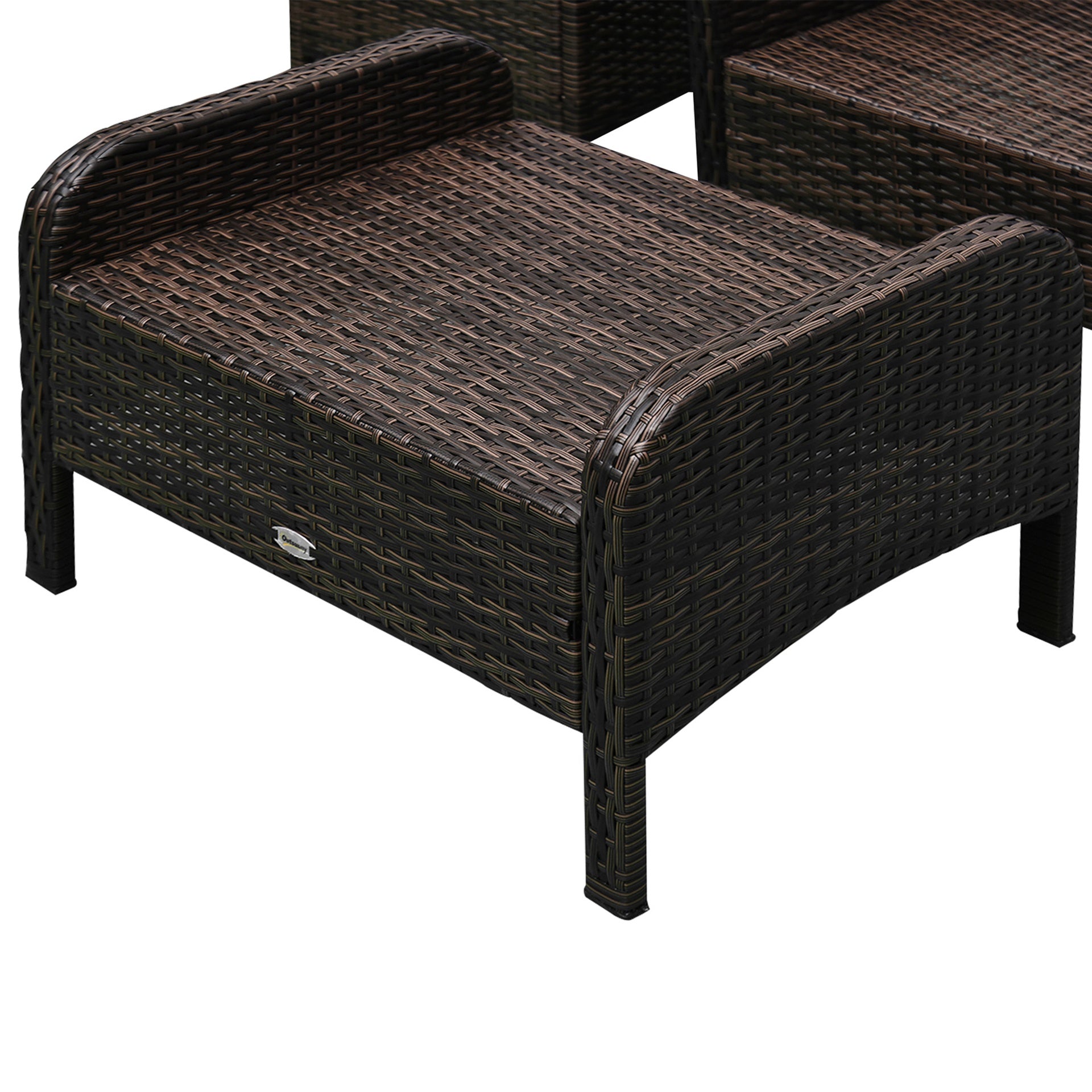 Outsunny 5 Pieces Rattan Wicker Lounge Chair Outdoor Patio Conversation Set with 2 Cushioned Chairs, 2 Ottomans and Tempered Glass Top Coffee Table