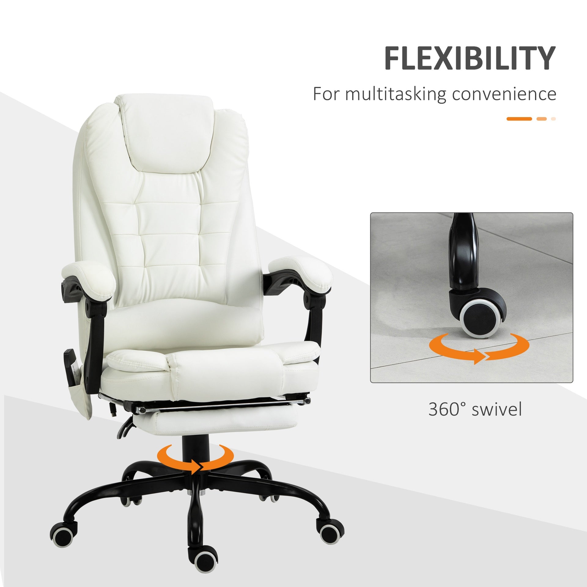 Vinsetto 7-Point Vibrating Massage Office Chair High Back Executive Recliner with Lumbar Support, Footrest, Reclining Back, Adjustable Height, White