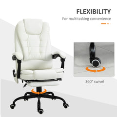 Vinsetto 7-Point Vibrating Massage Office Chair High Back Executive Recliner with Lumbar Support, Footrest, Reclining Back, Adjustable Height, White