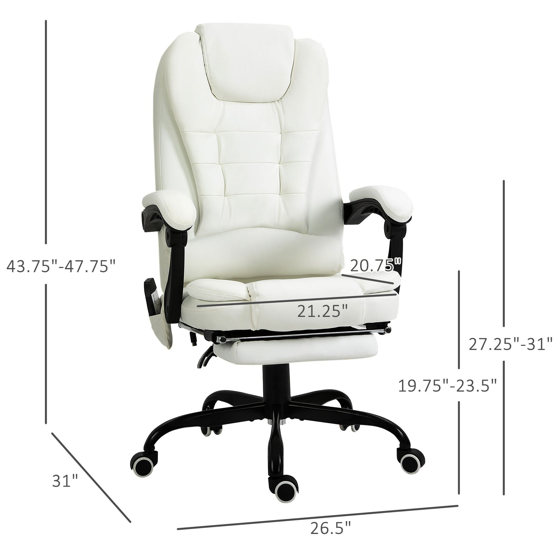 Vinsetto 7-Point Vibrating Massage Office Chair High Back Executive Recliner with Lumbar Support, Footrest, Reclining Back, Adjustable Height, White