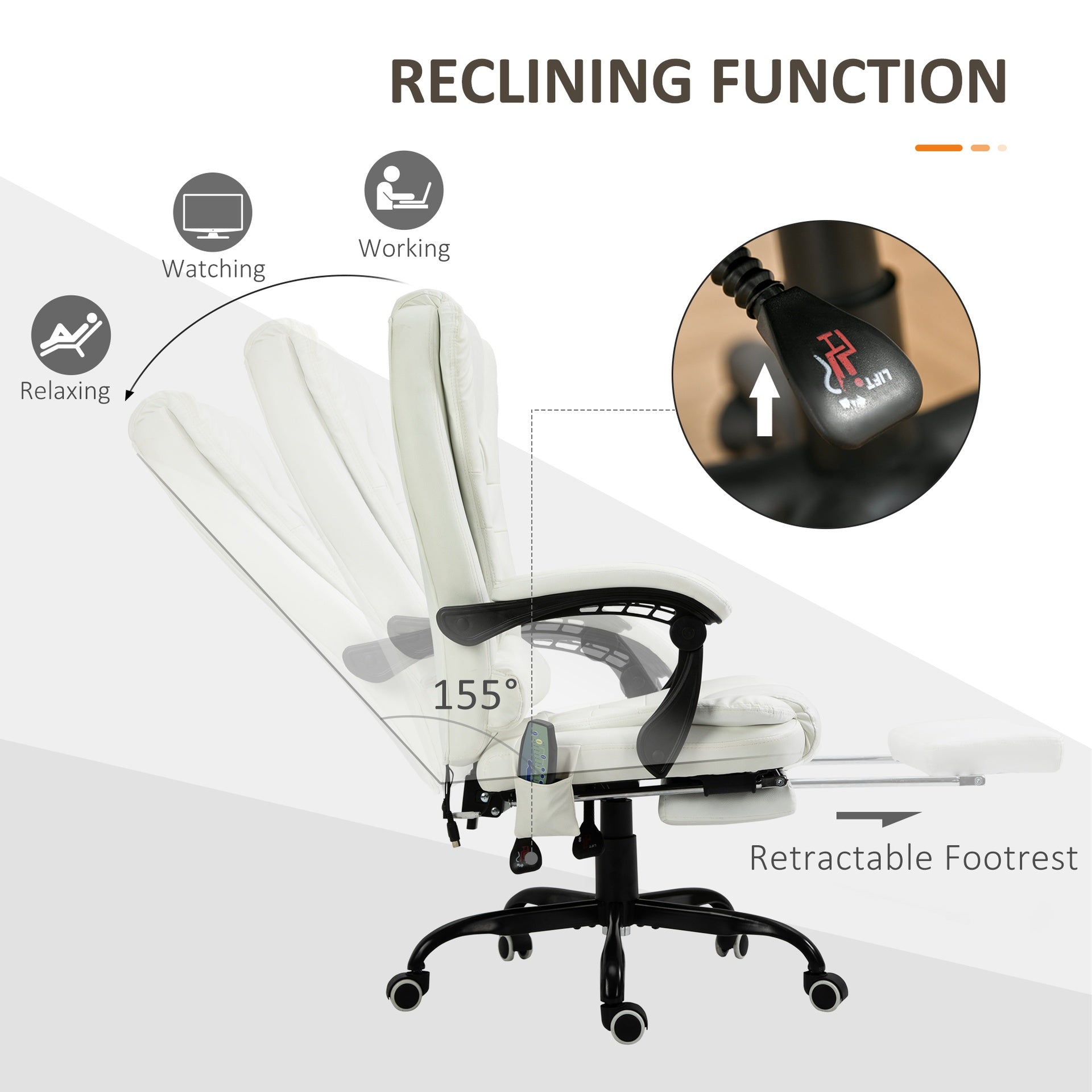 Vinsetto 7-Point Vibrating Massage Office Chair High Back Executive Recliner with Lumbar Support, Footrest, Reclining Back, Adjustable Height, White