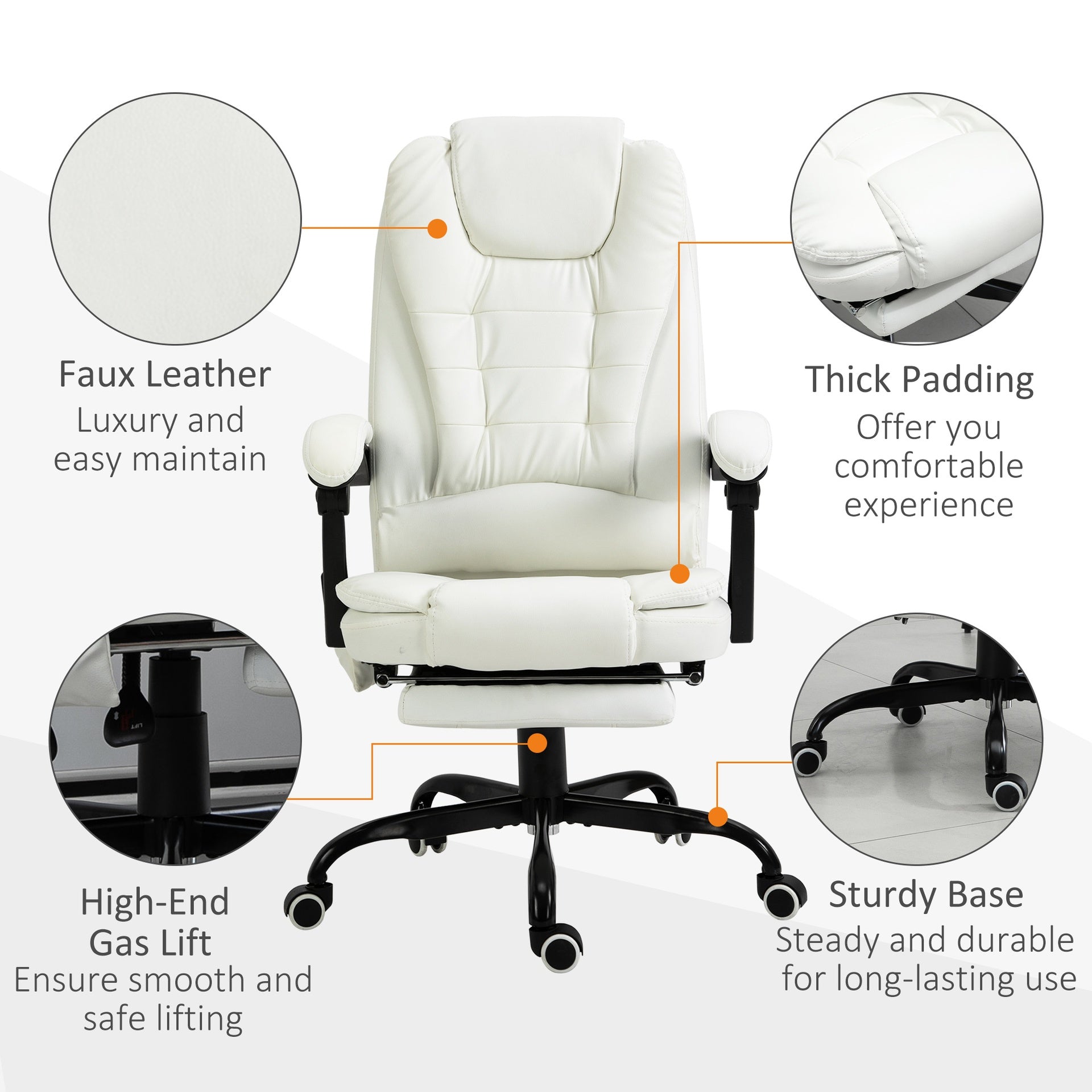 Vinsetto 7-Point Vibrating Massage Office Chair High Back Executive Recliner with Lumbar Support, Footrest, Reclining Back, Adjustable Height, White
