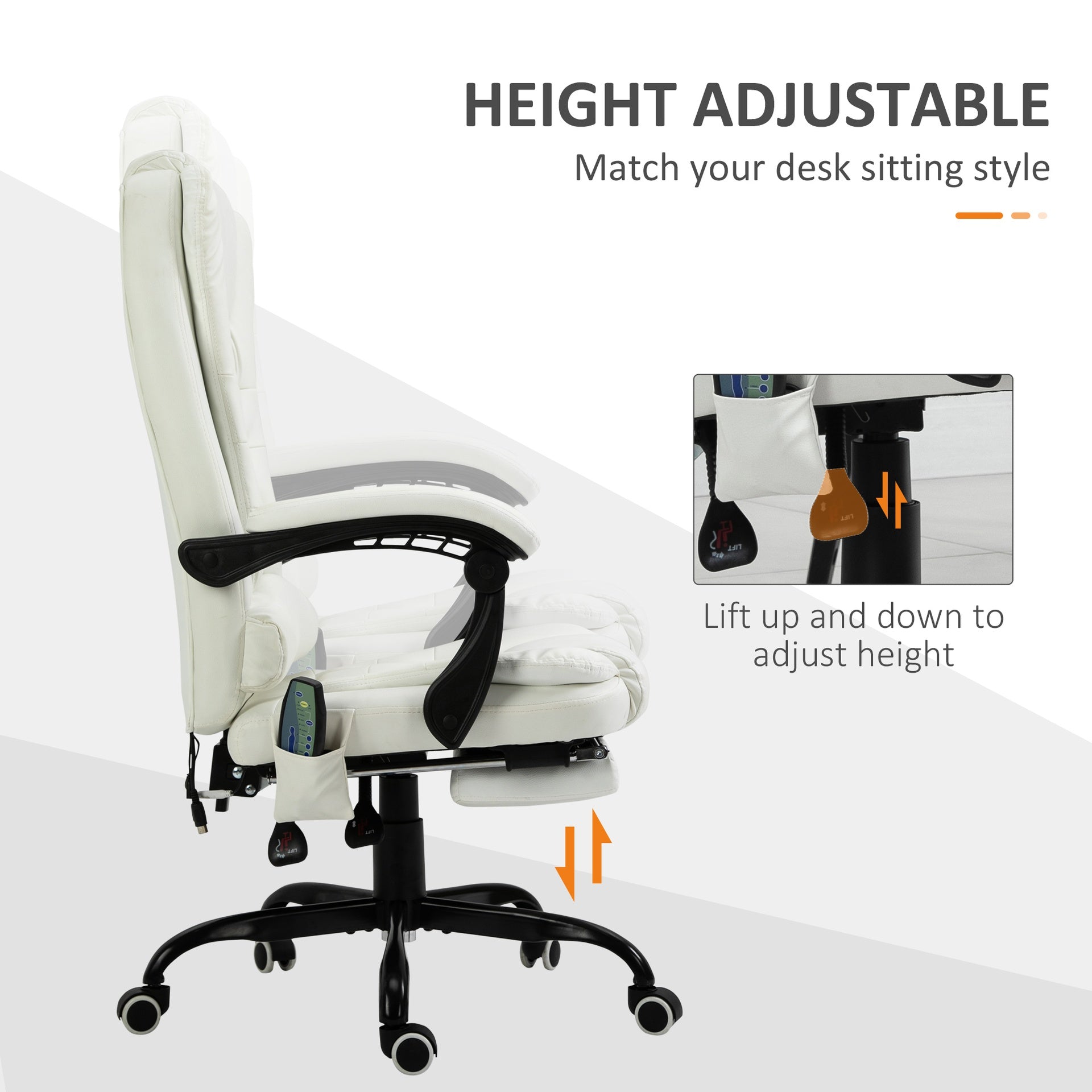 Vinsetto 7-Point Vibrating Massage Office Chair High Back Executive Recliner with Lumbar Support, Footrest, Reclining Back, Adjustable Height, White