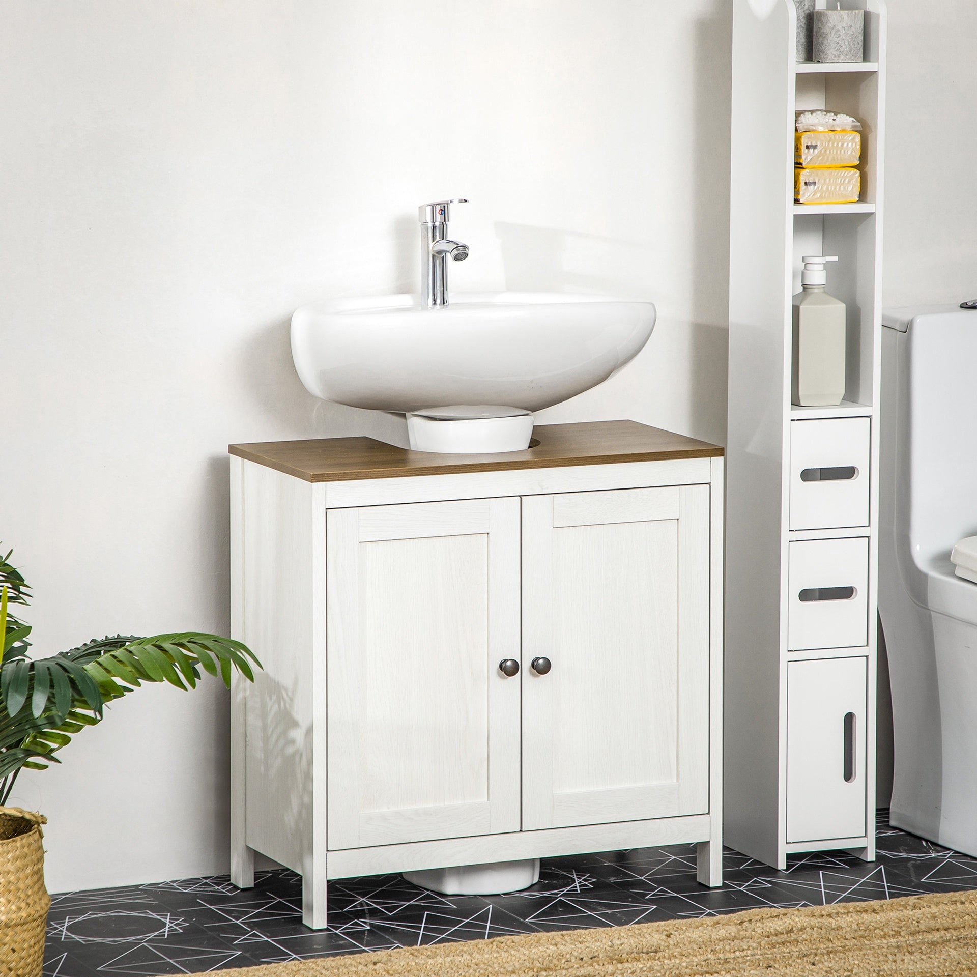 kleankin Bathroom Sink Cabinet, Freestanding Under Sink Cabinet Adjustable Shelf
