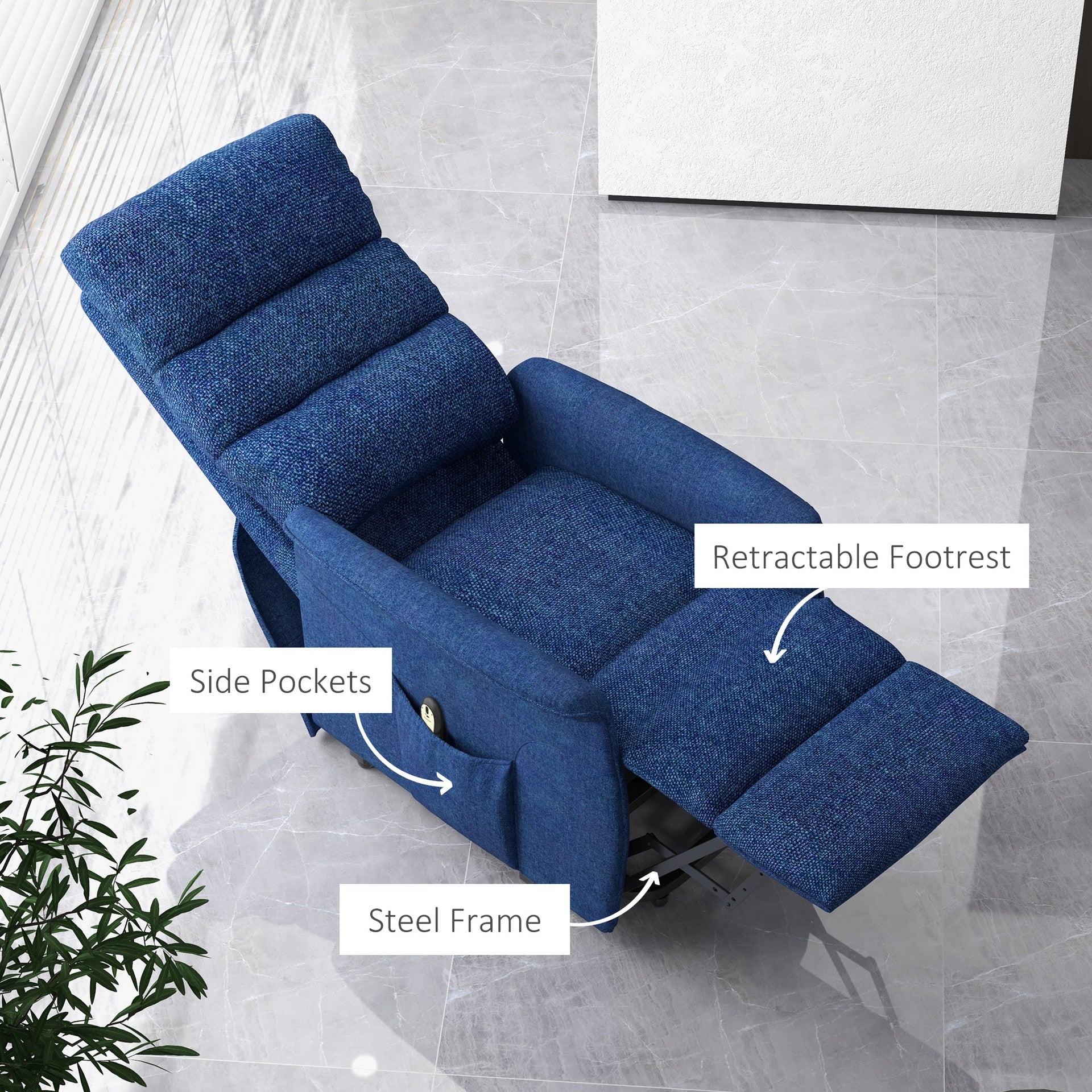 HOMCOM Power Lift Chair for Seniors, Electric Lift Recliner Chair with Remote Control, Side Pockets for Living Room, Dark Blue