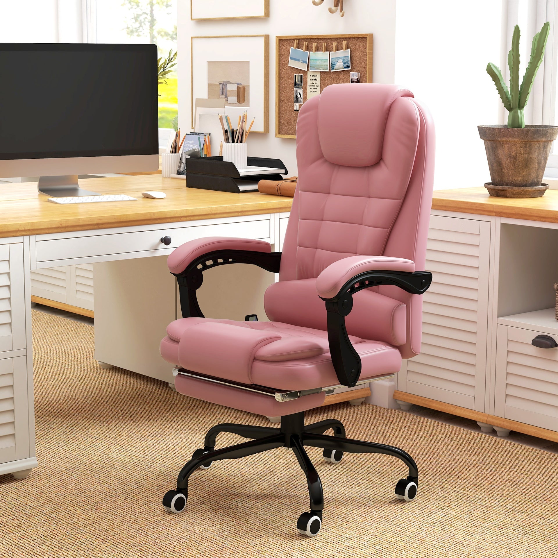 Vinsetto 7-Point Vibrating Massage Office Chair High Back Massaging Office Desk Chair with Lumbar Support, Footrest, Pink